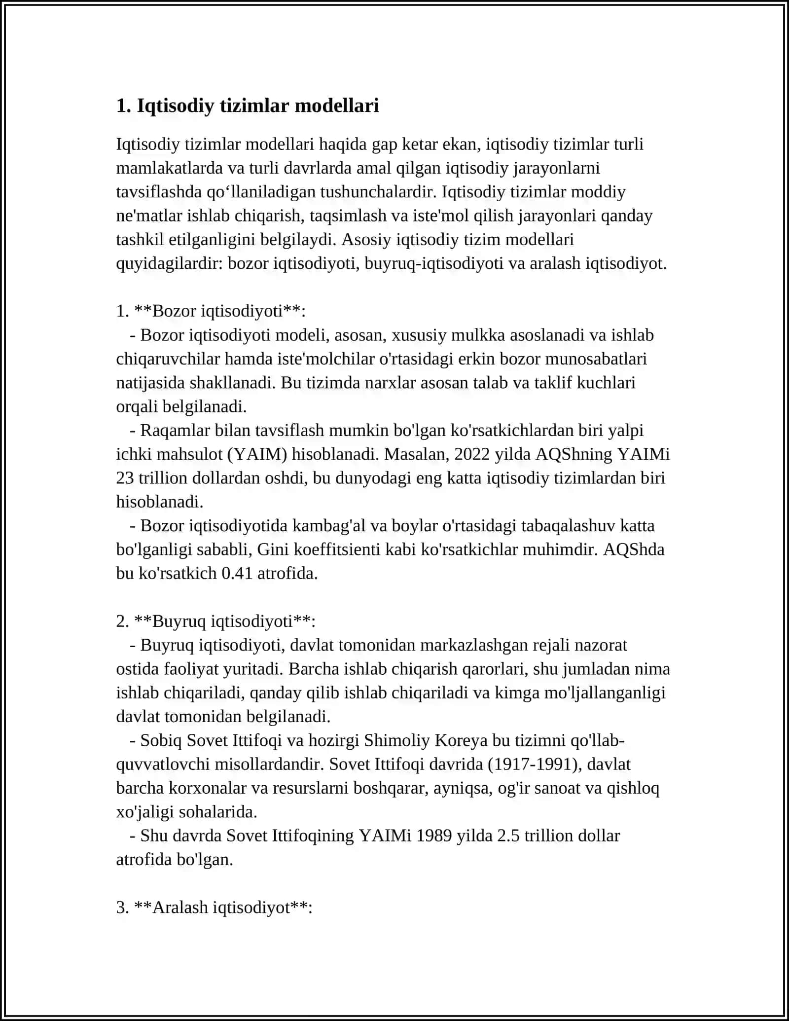 Iqtisodiy tizimlar modellari 3