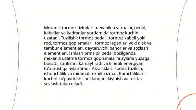 Tormoz tizimi turlari va samaradorligini oshirish usullari 3