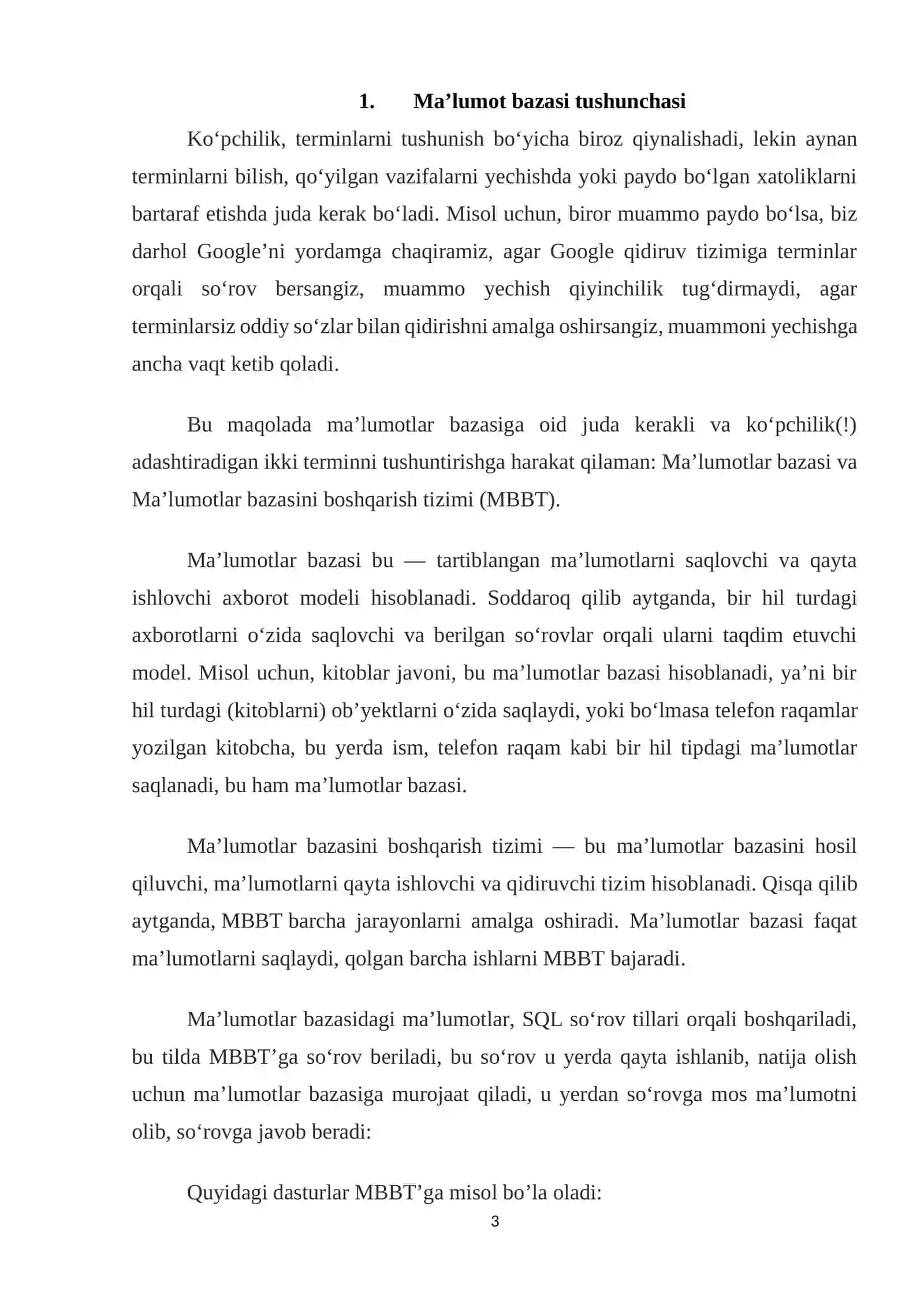 "Bank" ma’lumotlar bazasini loyihalash mavzusida 3