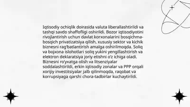 Iqtisodiy ochiqlik va bozor iqtisodiyotini rivojlantirish islohotlari 3
