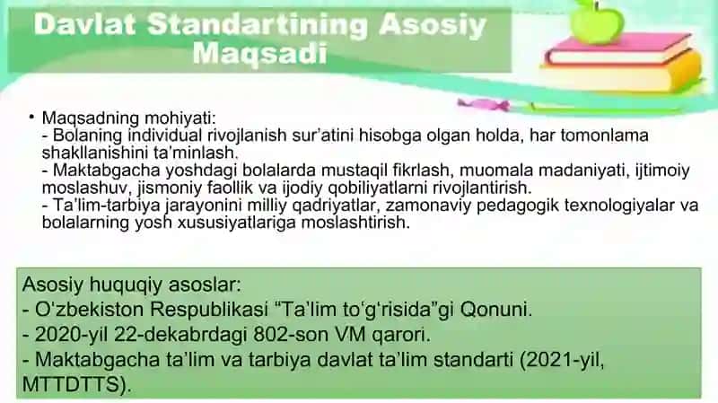 Maktabgacha ta’lim va tarbiya standarti va undagi rivojlantiruvchi muhitni tashkil etishga qo‘yiladi 3