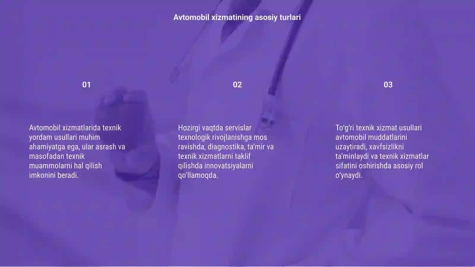 Avtamabillarga tehnik hizmat kôrsatishning usllari va ularning ahamiyati 3