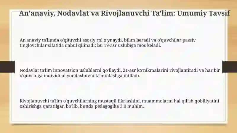 An'anaviy noan'anaviy va rivojlantiruvchi talimning oziga xos xususiyatlari 3