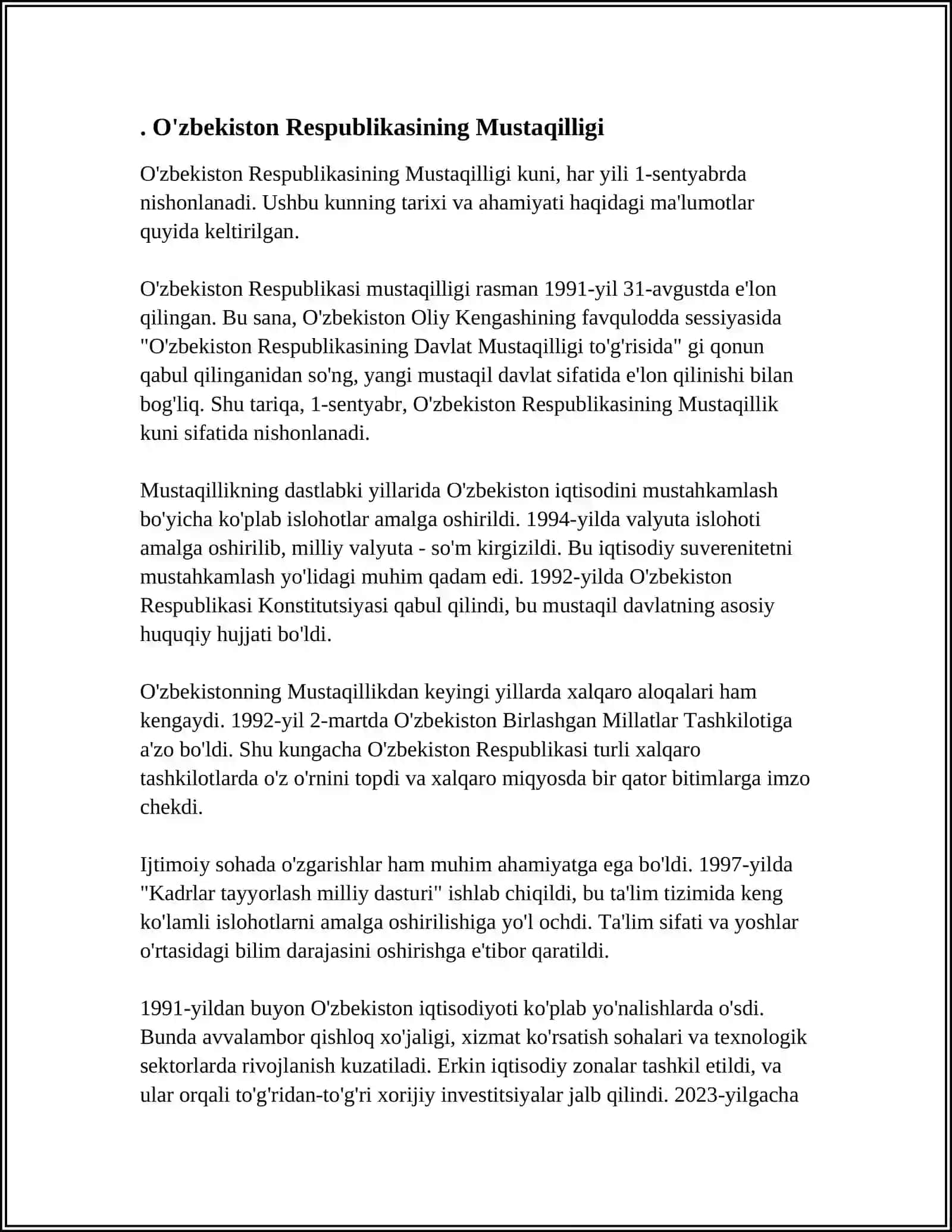 MUSTAQIL ÖZBEKISTON RESPUBLIKASI TASHKIL TOPISHINING TARIXIY AHAMIYATI 3