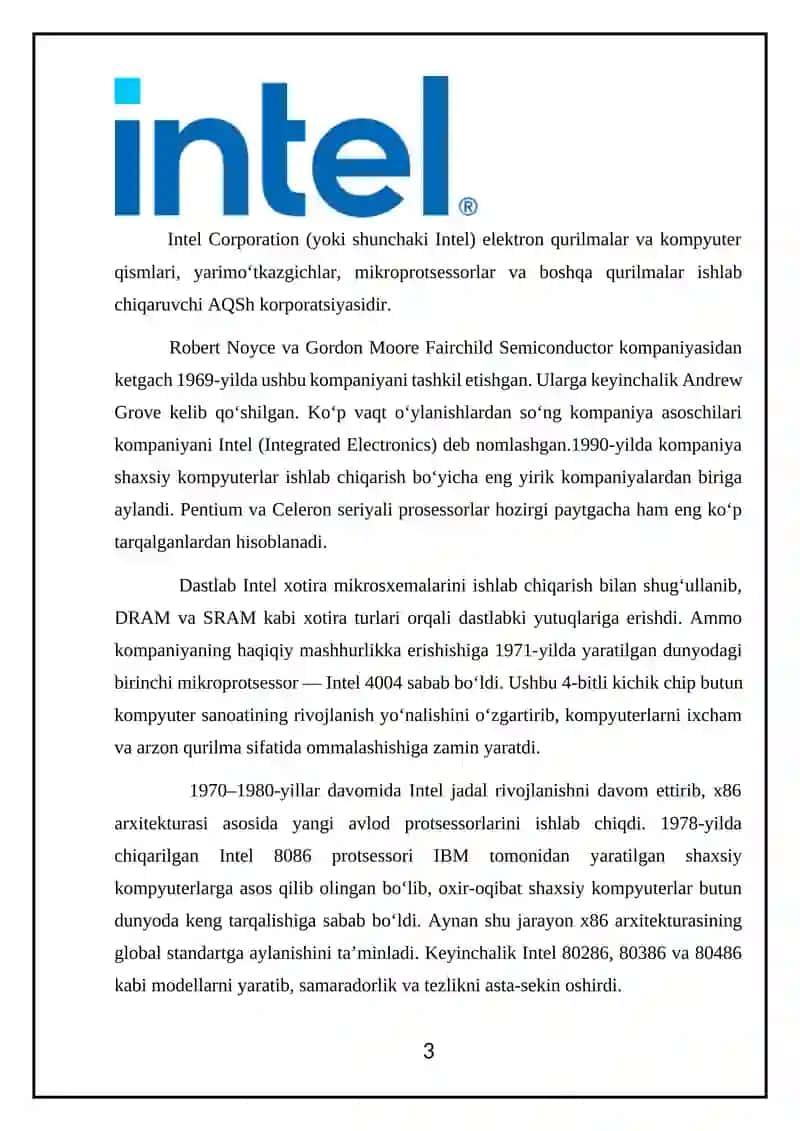 Intel kompaniyasi va uning zamonaviy elektron qurilmalari 3