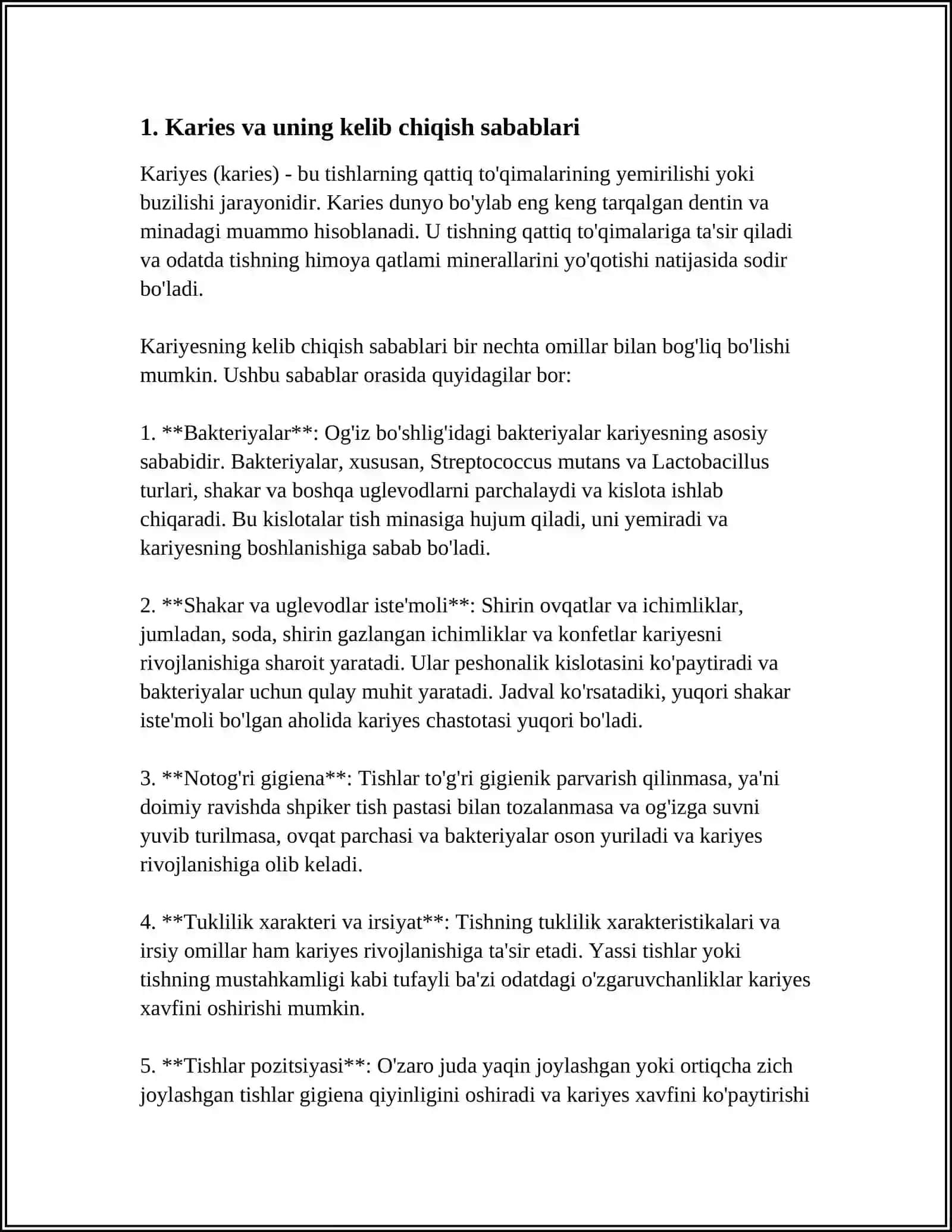KARIYES HAQIDA TUSHUNCHA. KARIYES KOVAKLARI TASNIFI 3