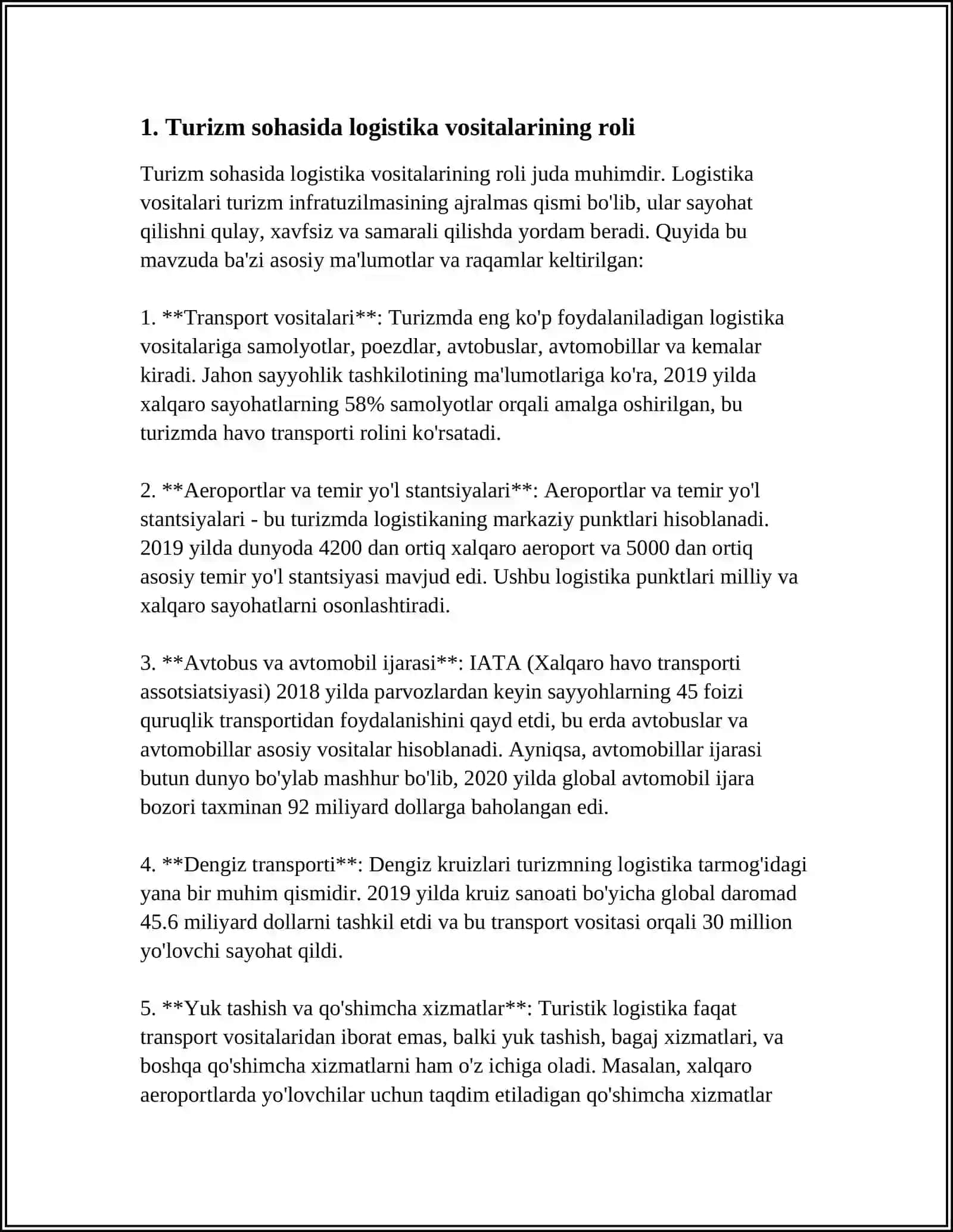 TURIZM SOHASIDA LOGISTIKA VOSITALARIDAN FOYDALANISH ZARURIYATI 3