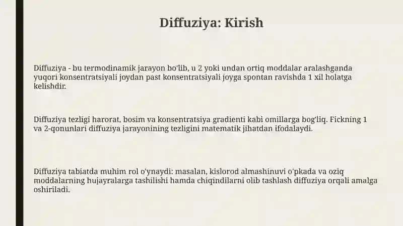 Diffuziya: Turlari, Mexanizmlari va Qonuniyatlari 3
