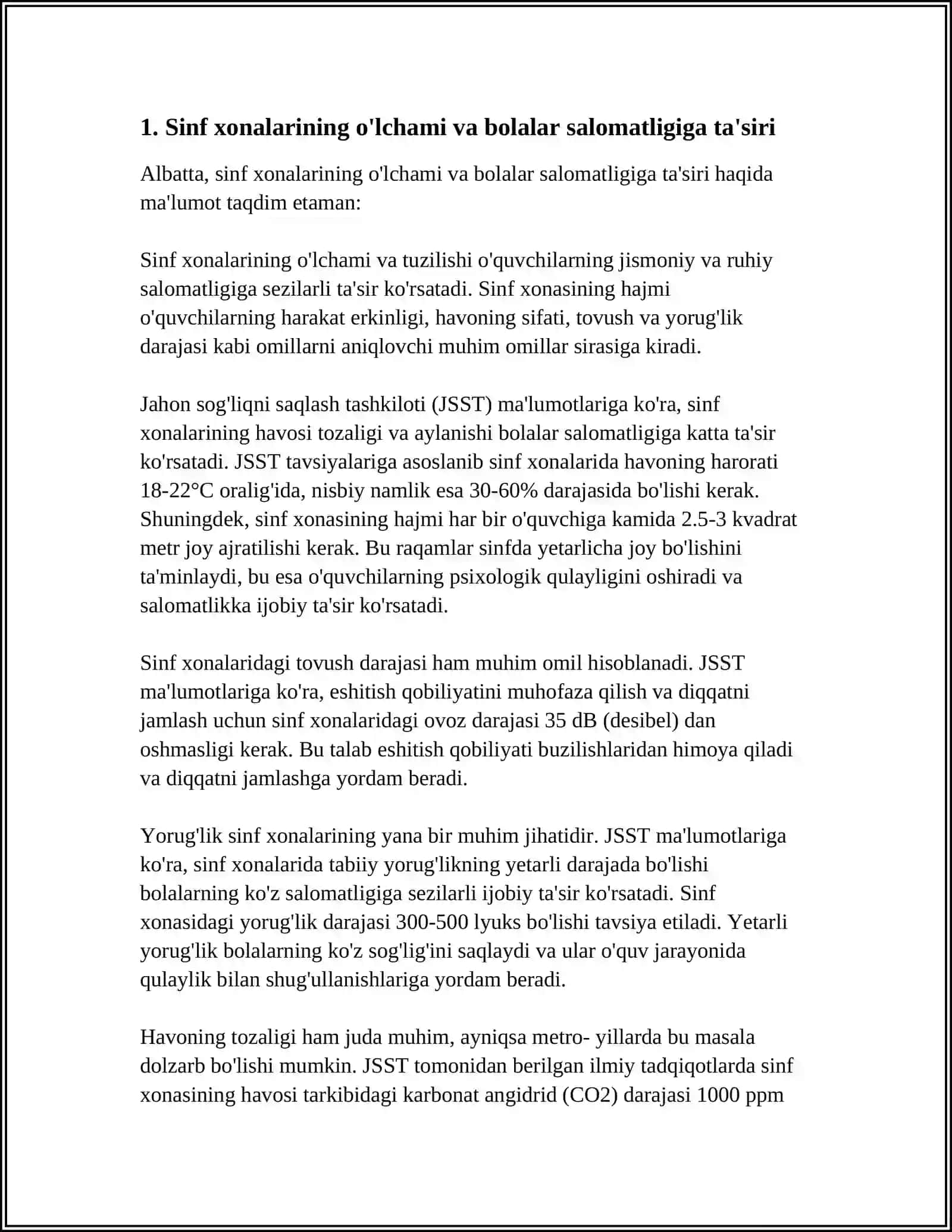 BOLALARNING QAD-QOMATINI SHAKLLANISHIGA SINF VA SINF JIHOZLARINING TA’SIRI MAVZUSINI O’QISH VA MAKTAB SINFXONALARI ASOSIDA O’RGANISH VA REFERAT YOZISH 3