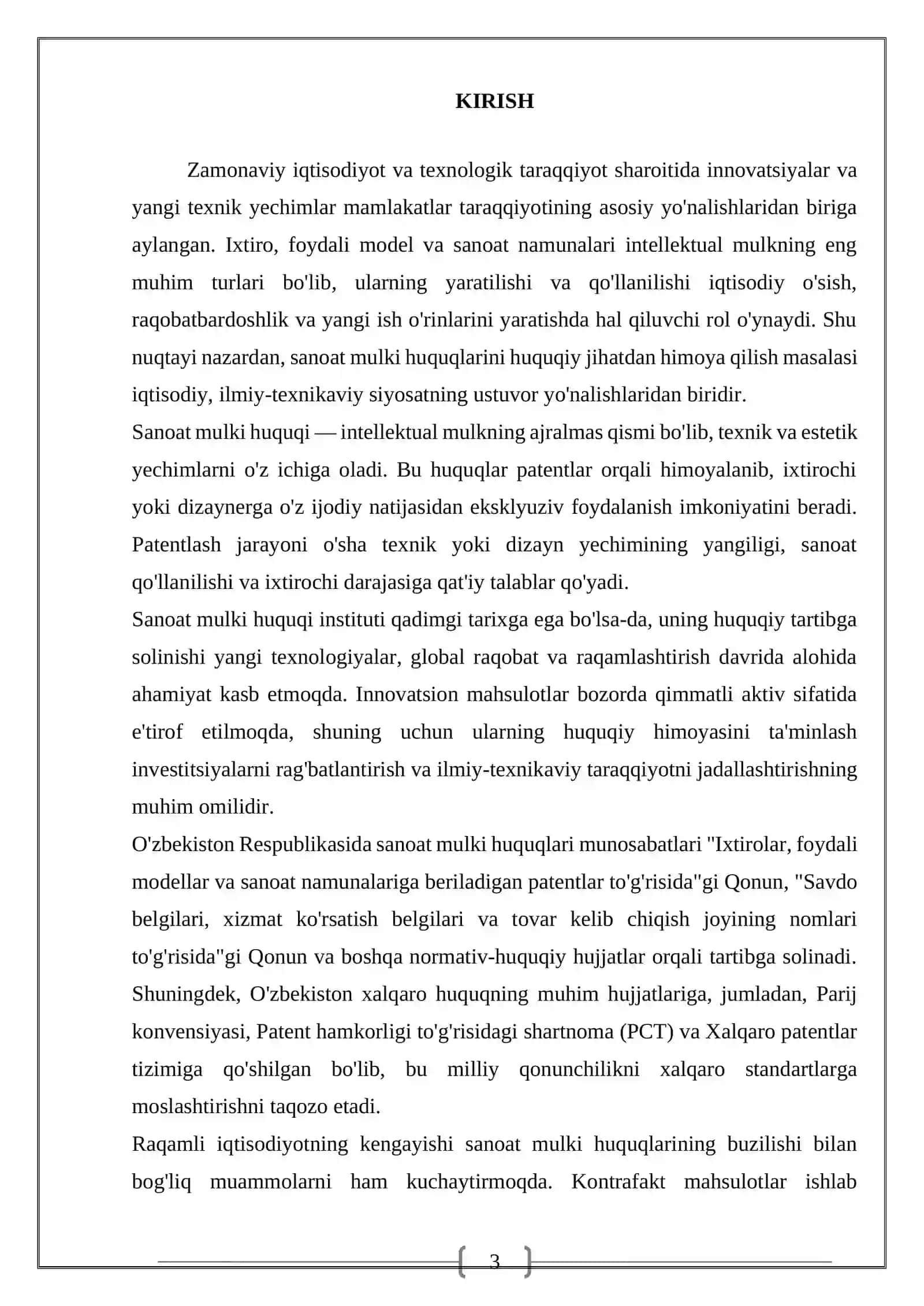 Sanoat mulkiga bo'lgan huquq (ixtiro,foydali model, sanoat namunasiga. bolgan huquq) 3