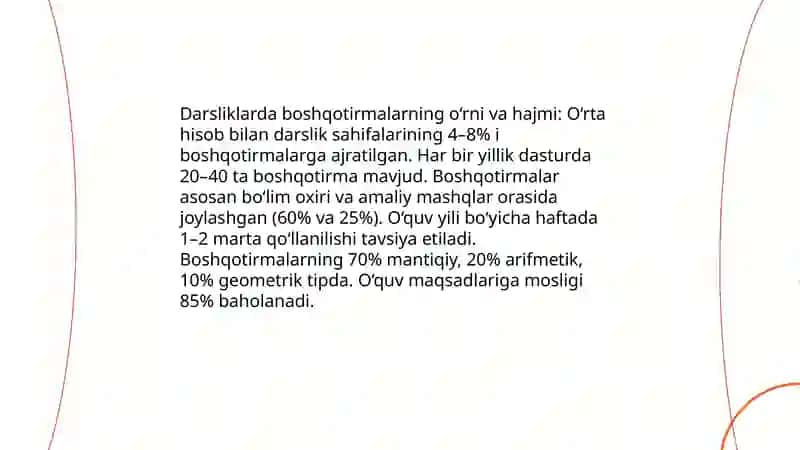 Boshqotirmalar mavzularining o‘quv dasturi bilan mosligi 3
