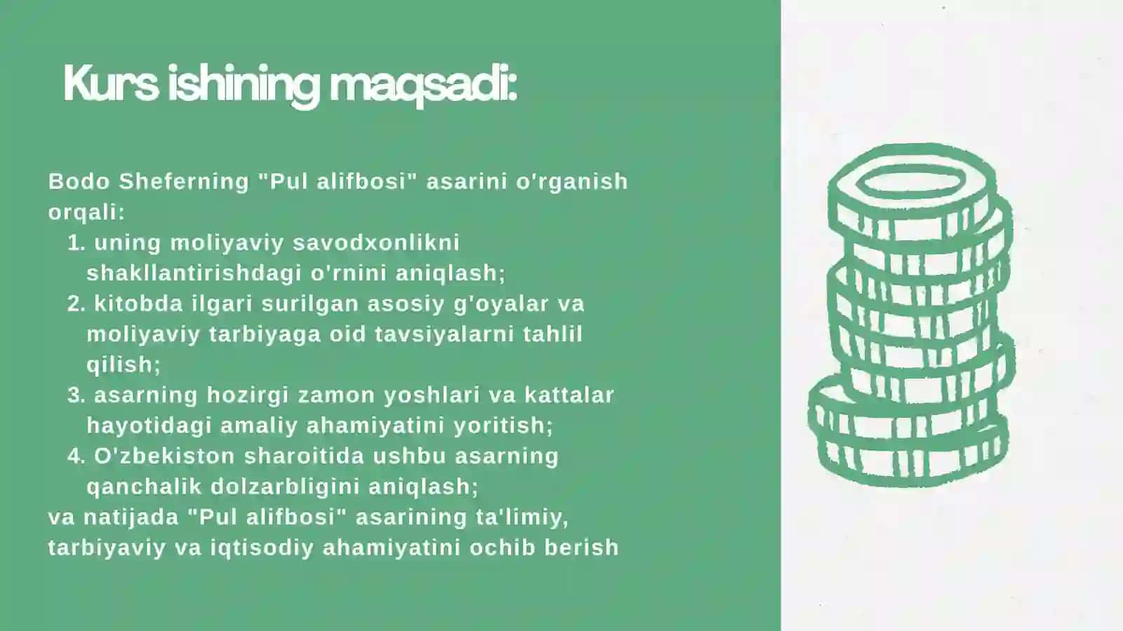 Mavzu: Bodo Sheferning “Pul alifbosi” asaridagi moliyaviy tarbiyaning ahamiyati 3