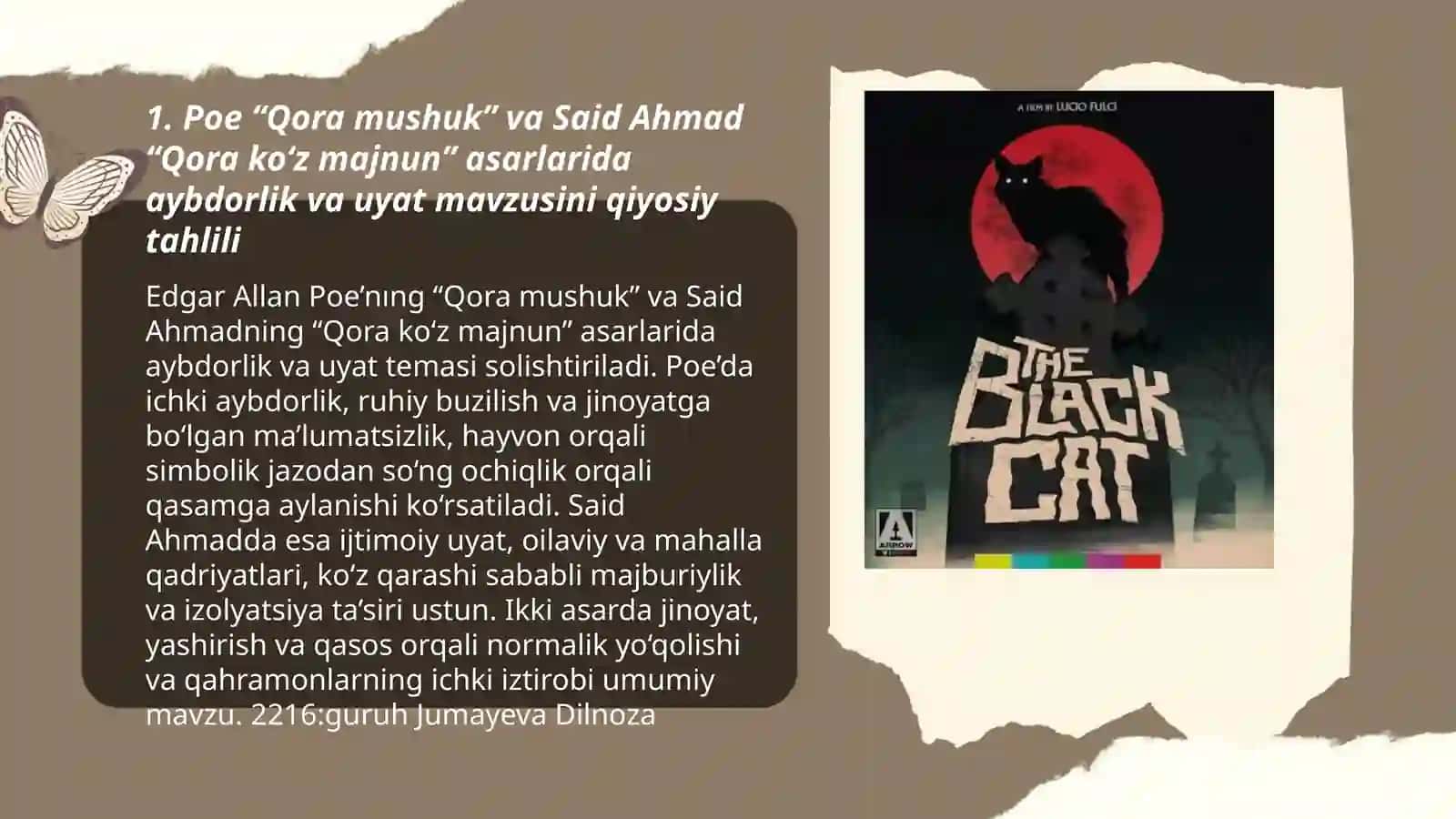 Poe “Qora mushuk” va Said Ahmad “Qora ko‘z majnun” asari qiyosiy tahlili 3