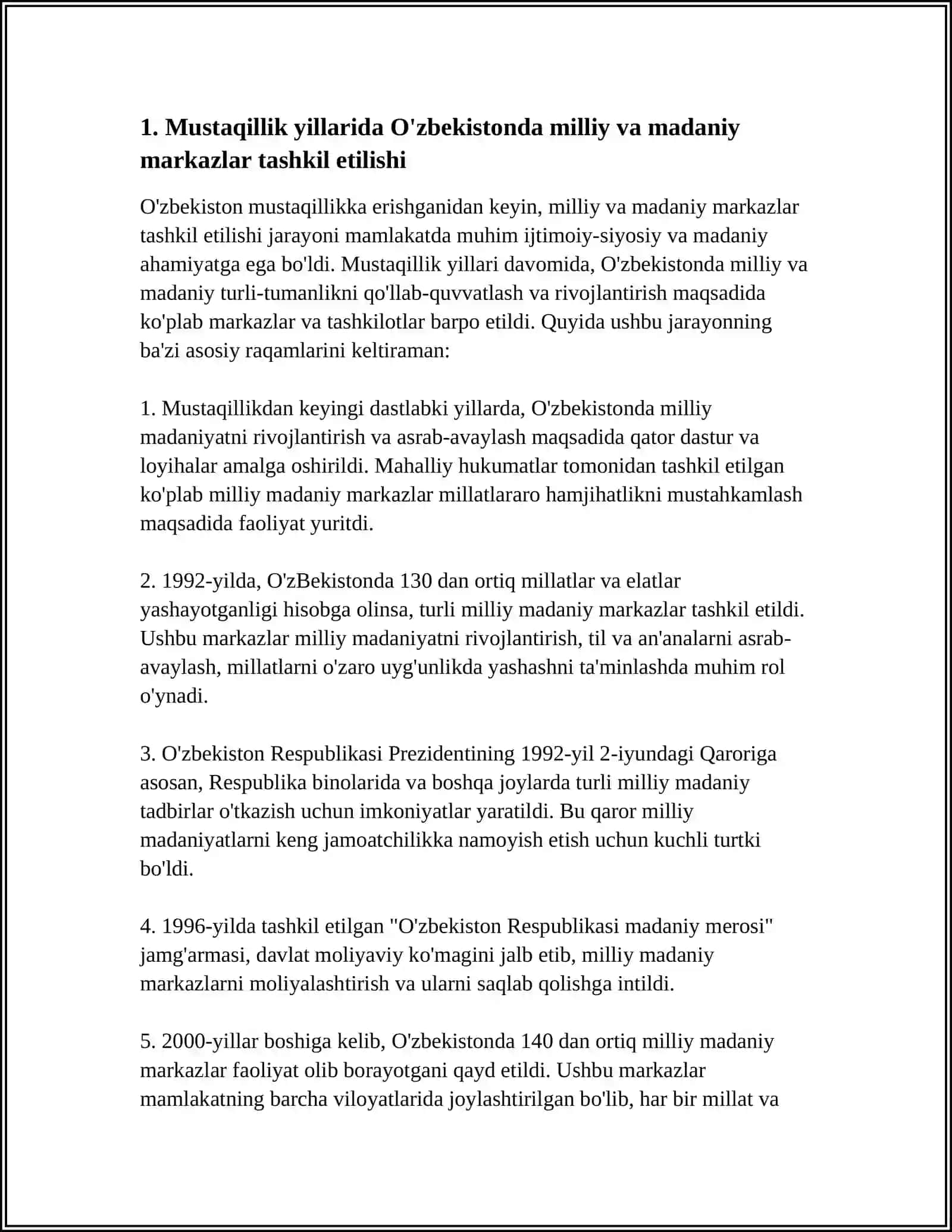 MUSTAQILLIK YILLARIDA UZBEKISTONDADA MILLIY VA MADANIY MARKAZLAR FAOLIYATI 3