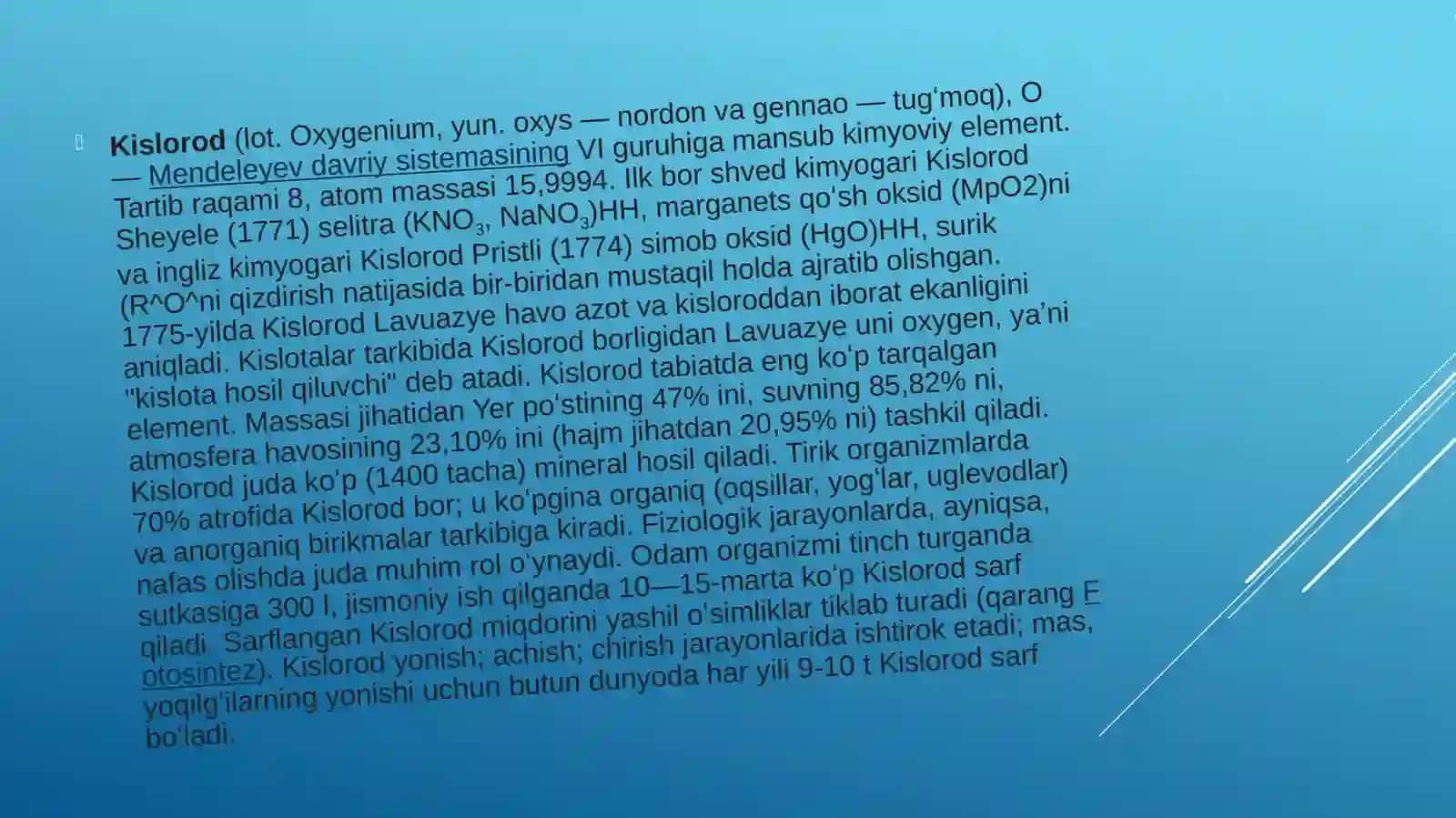 DAVRIY SISTEMA 6A GURUX ELEMENTLARINING (O-KISLOROD) XOSSALARI VA ISHLATILISHI 3