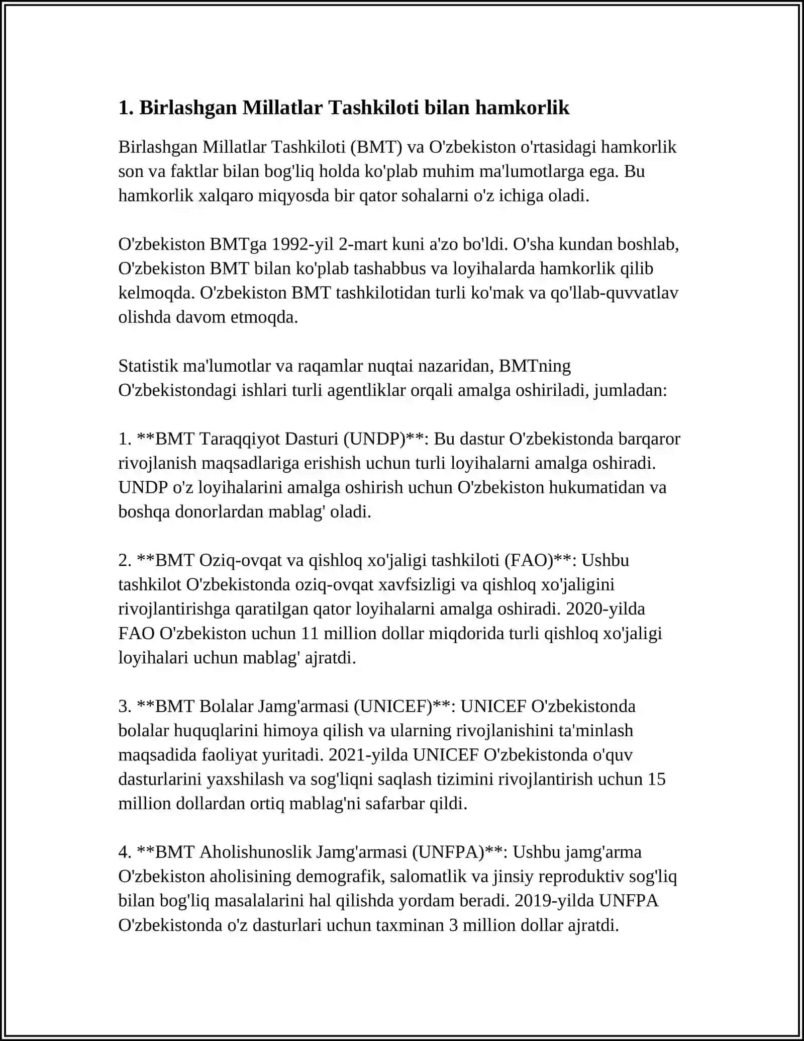 O'ZBEKISTONNING XALQARO TASHKILOTLARI BILAN HAMKORLIK ALOQALARI 3