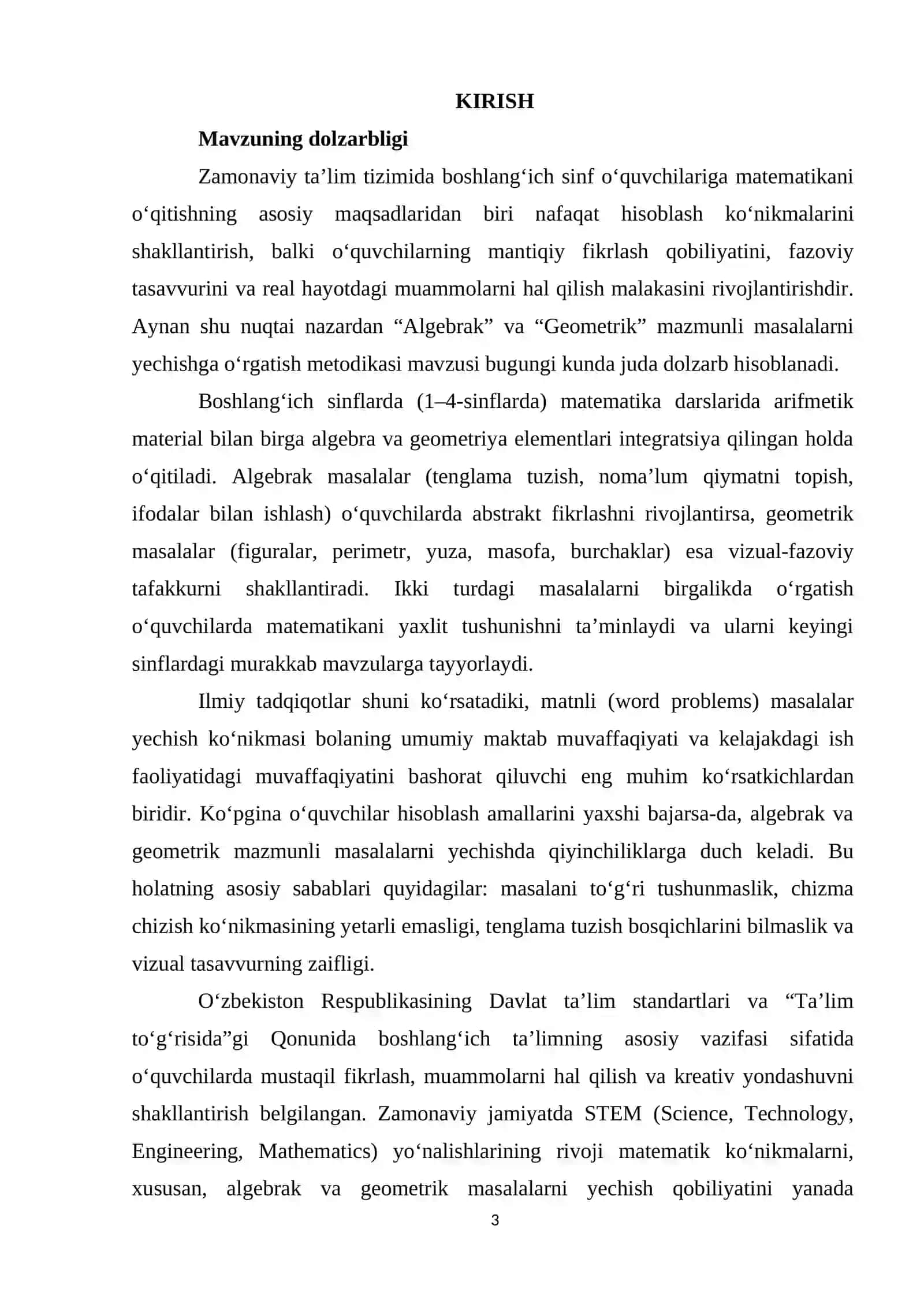 Algebrak” va “Geometrik” mazmunli masalalarni yechishga o‘rgatish metodikasi 3
