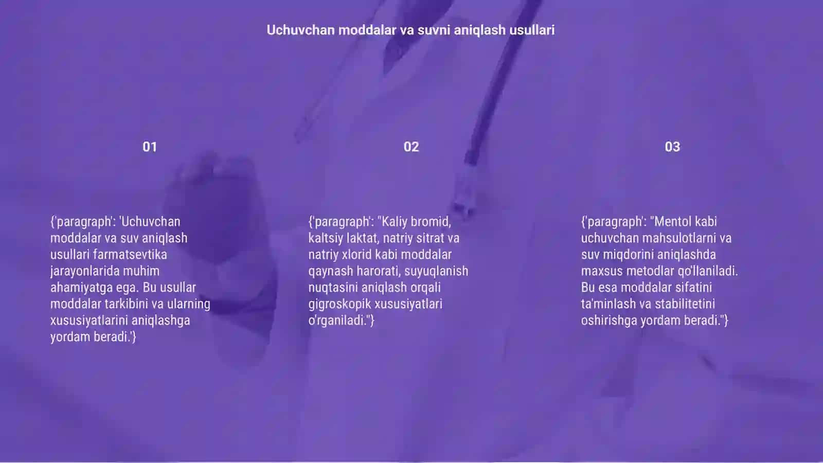 Uchuvchan moddalar va suvni aniqlash usullari 3