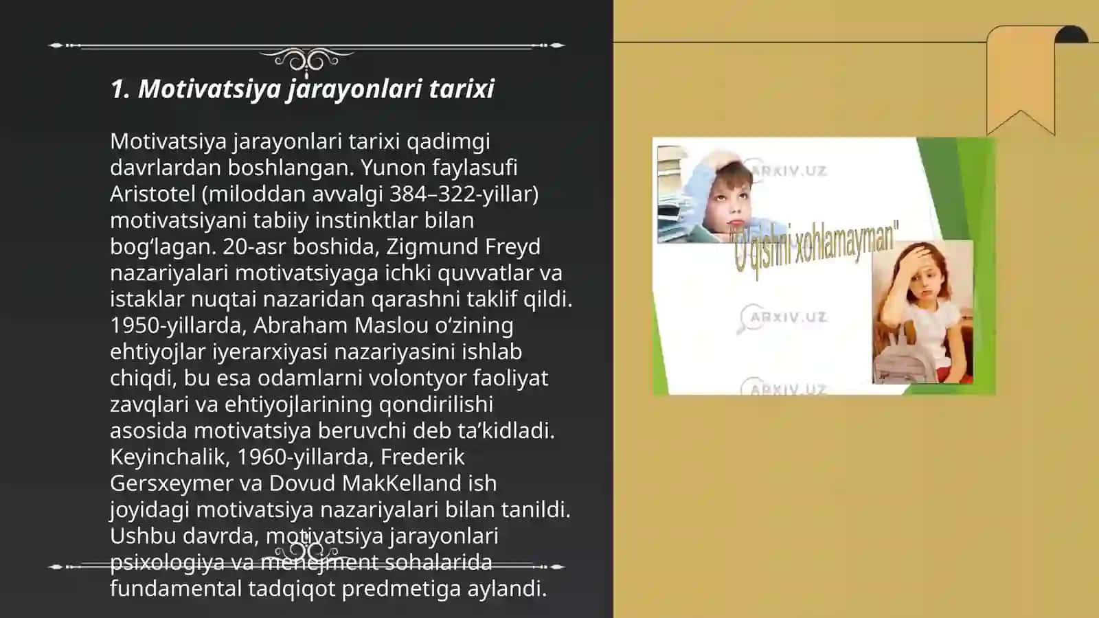 Motivatsiya jarayonlari psixologiyasi tarixi va hozirgi holati 3