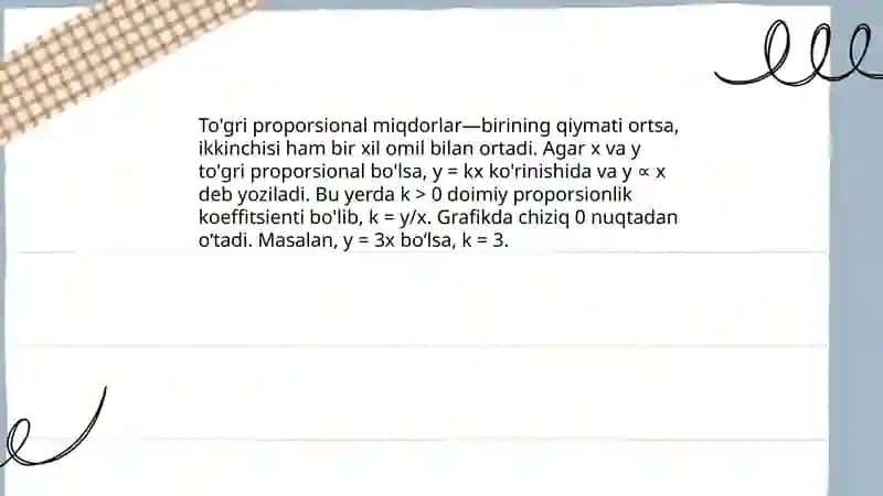To'gri proporsional miqdorlar va teskari proporsional miqdorlarga doir masalalar 3