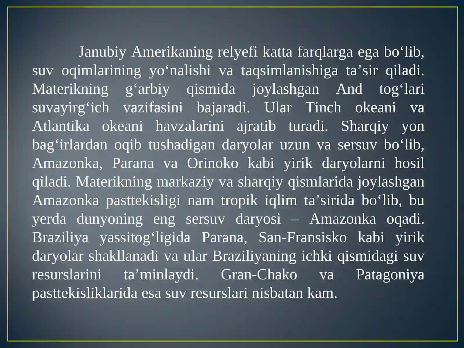 Janubiy Amerikasuv resurslarining shakllanishi 3