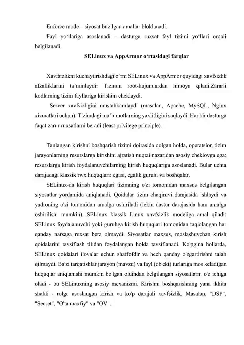 SELINUX VA APPARMOR MEXANIZMLARI KUCHAYTIRILGAN XAVFSIZLIK 3