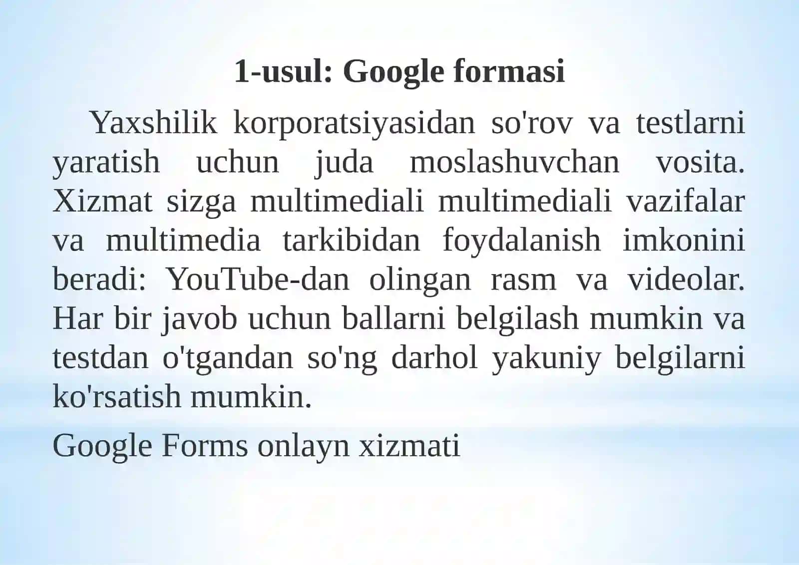 Google xizmatlari: on-line testshaklini yaratish 3