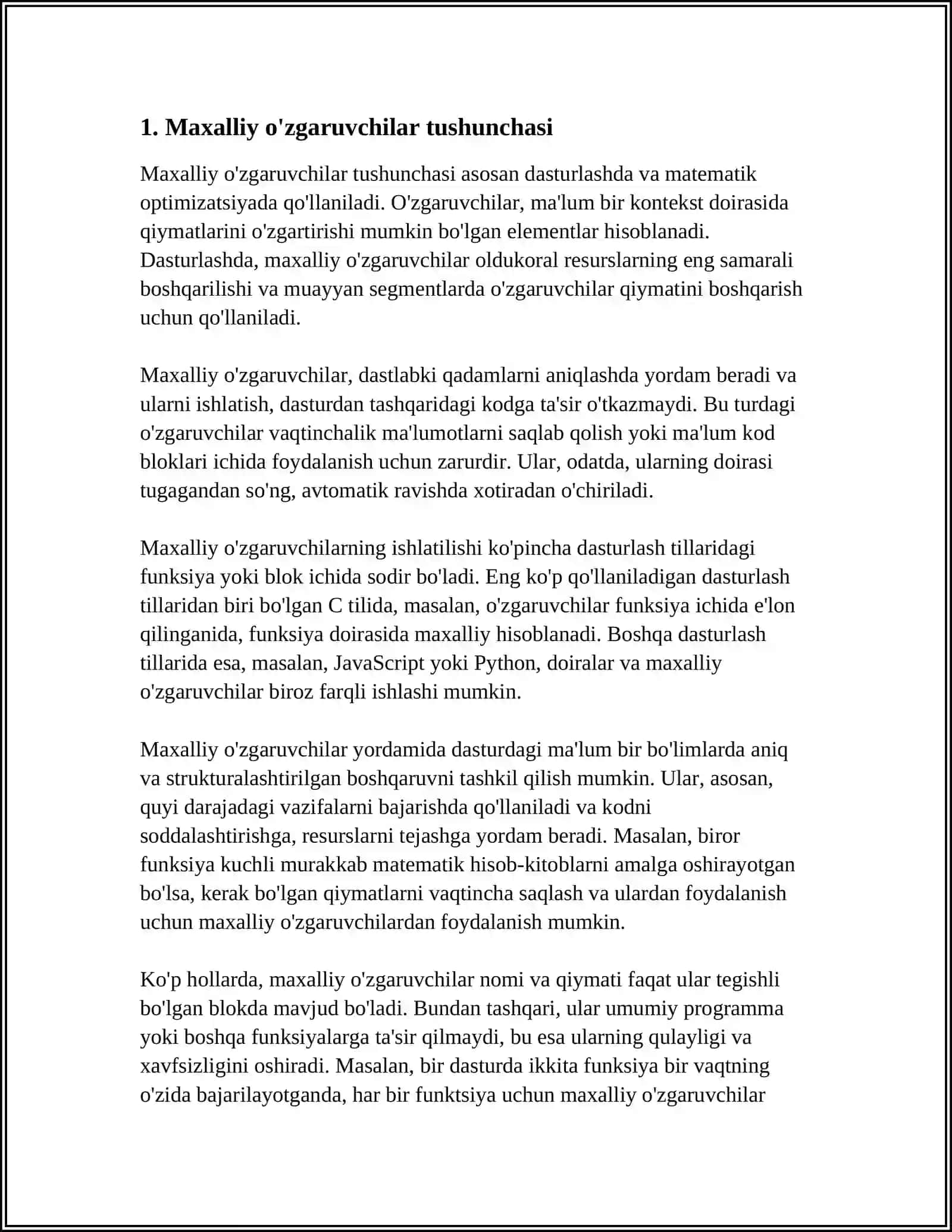 MASALALARNI YECHISHDA MAXALLIY O'ZGARUVCHILARDAN FOYDALANISH 3