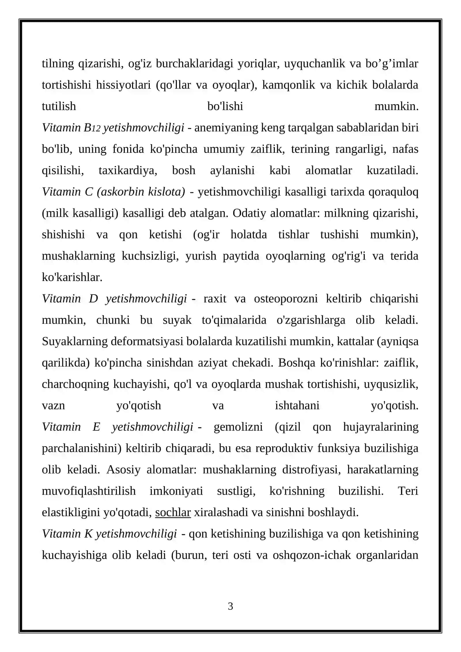 GIPOVITAMINOZ VA GIPOVITAMINOZ HOLATLARDA MODDA ALMASHINUVINING BUZILISHI 3