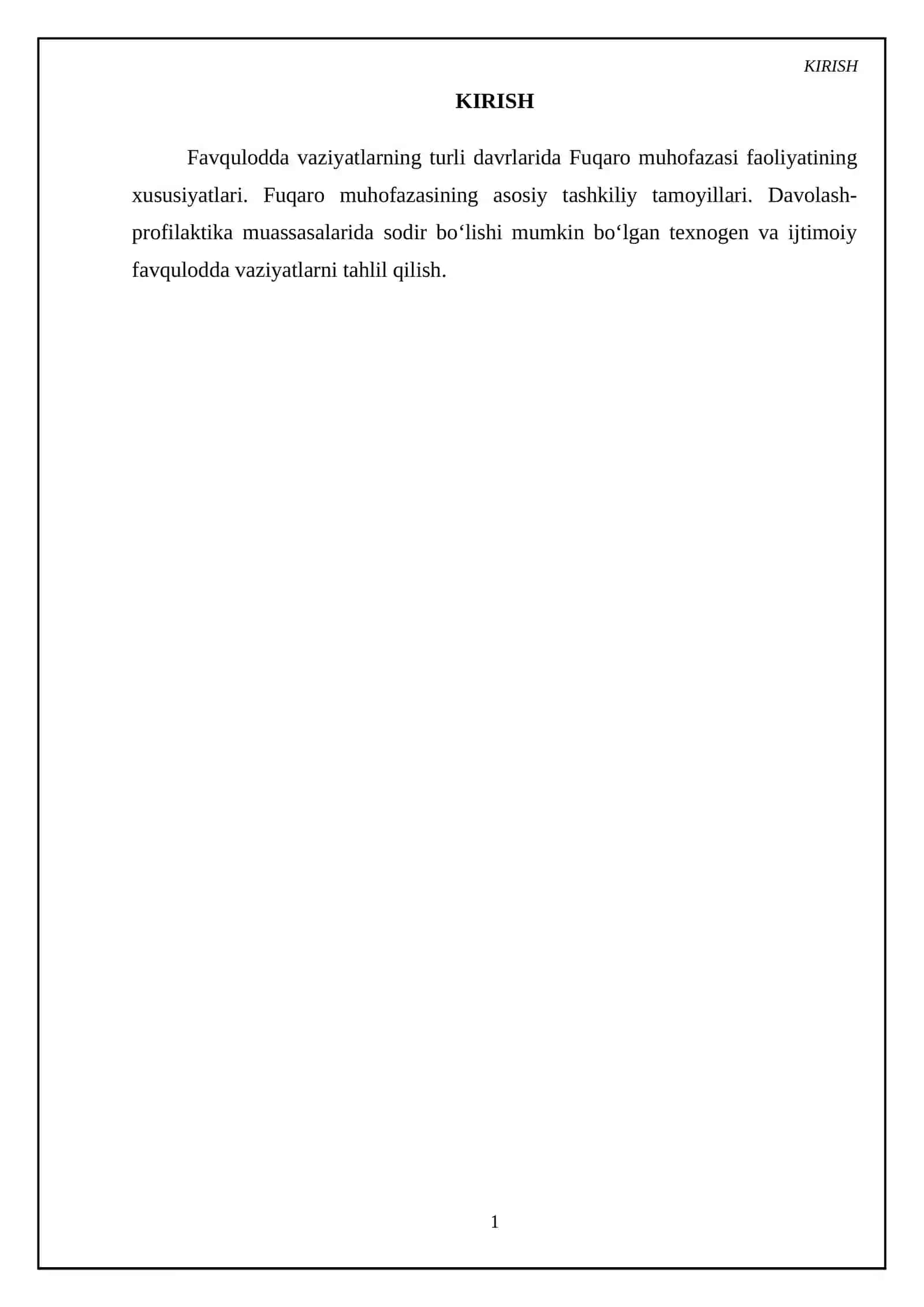 Favqulodda vaziyatlarning turli davrlarida Fuqaro muhofazasi faoliyatining xususiyatlari. Fuqaro muhofazasining asosiy tashkiliy tamoyillari. Davolash-profilaktika muassasalarida sodir bo‘lishi mumkin bo‘lgan texnogen va ijtimoiy favqulodda vaziyatlarni tahlil qilish 3