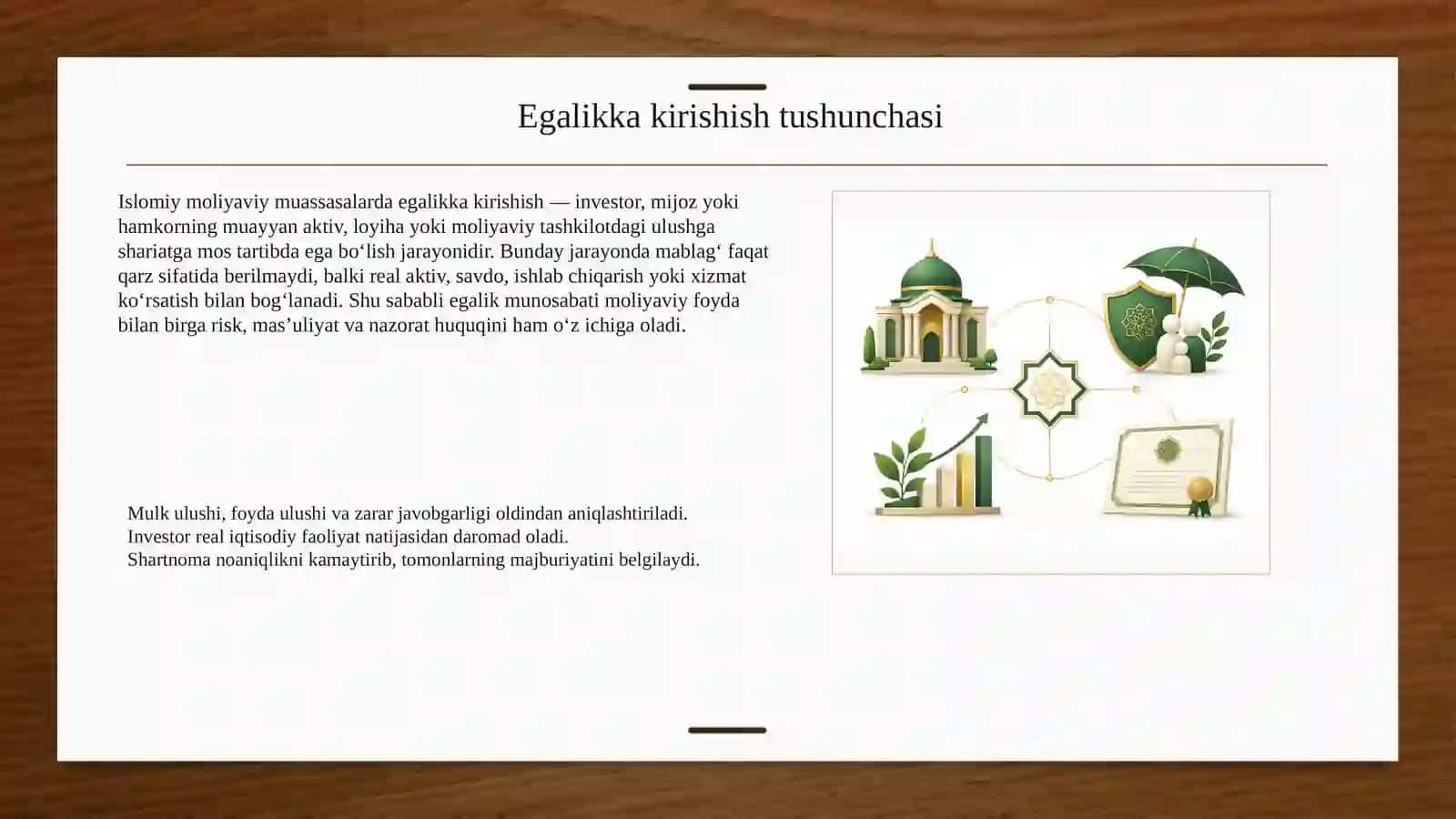 Taqdimot: Islomiy moliyaviy muassasalarda egalikka kirishish jarayonlari 3