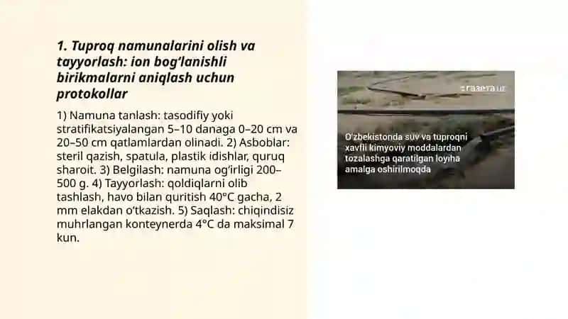 Tuproq ifloslanishida ion boglanishli birikmalarni aniqlab ulardan tozalash usullarini aniqlash 3