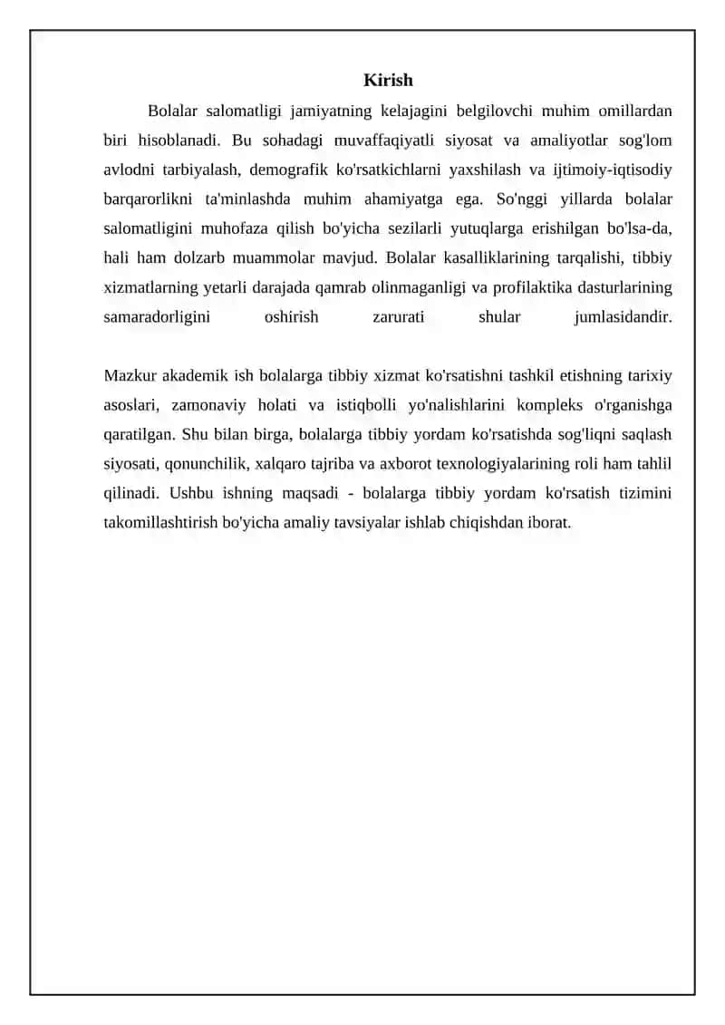Bolalarga Tibbiy Yordam Korsatishni Tashkil Qilish 3