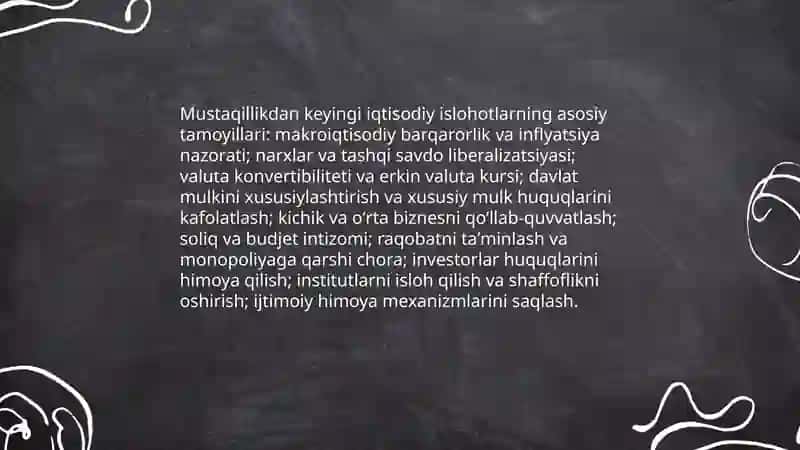 Iqtisodiy islohotlar, xususiy mulkchilikni shakillanishi, Oʻzbekistonda bozor munosabatining rivojlanishi 3