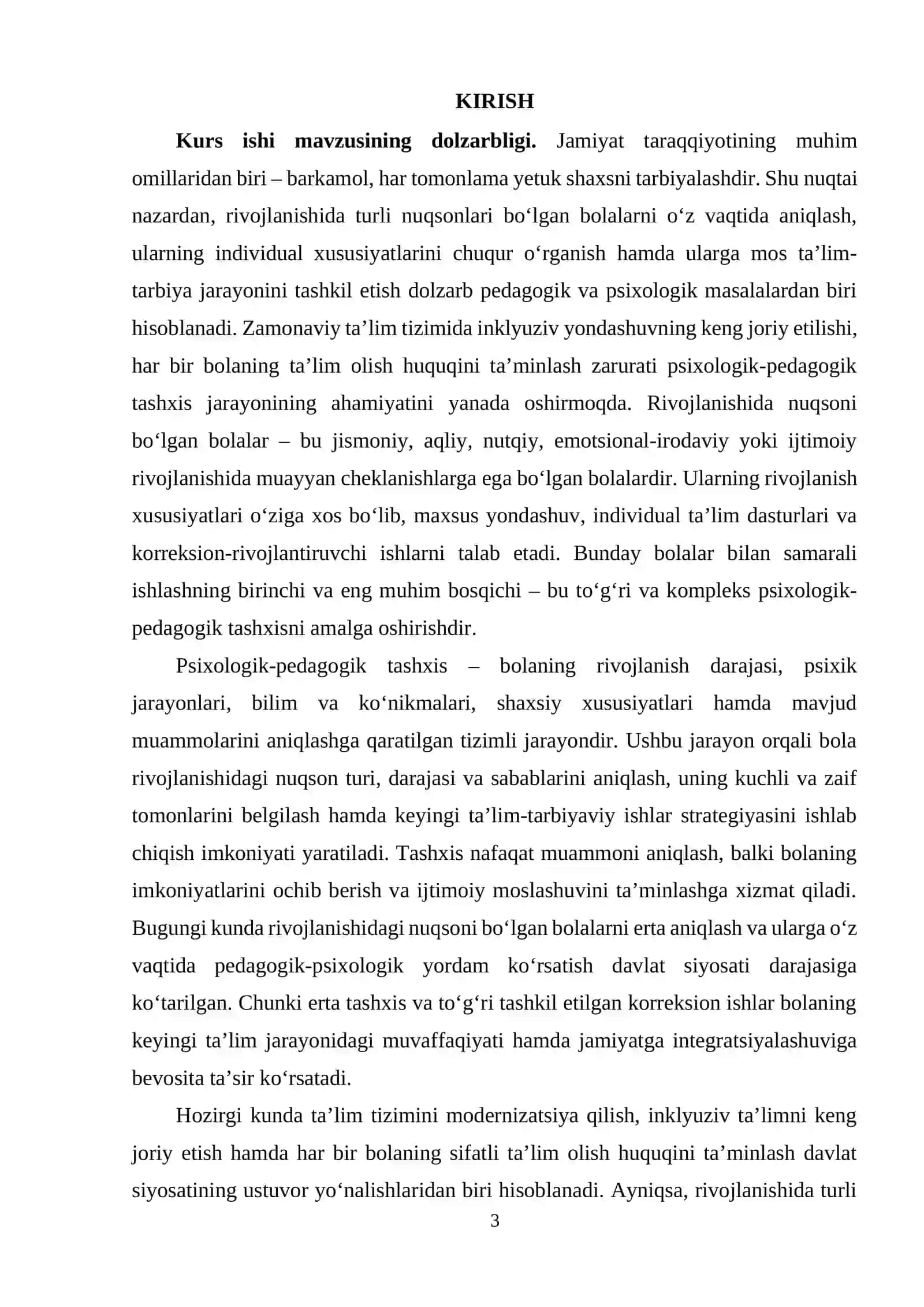 Rivojlanishidagi nuqsoni bo'lgan bolalarni psixologik-pedagogik tashxis qilish vazifalari. 3