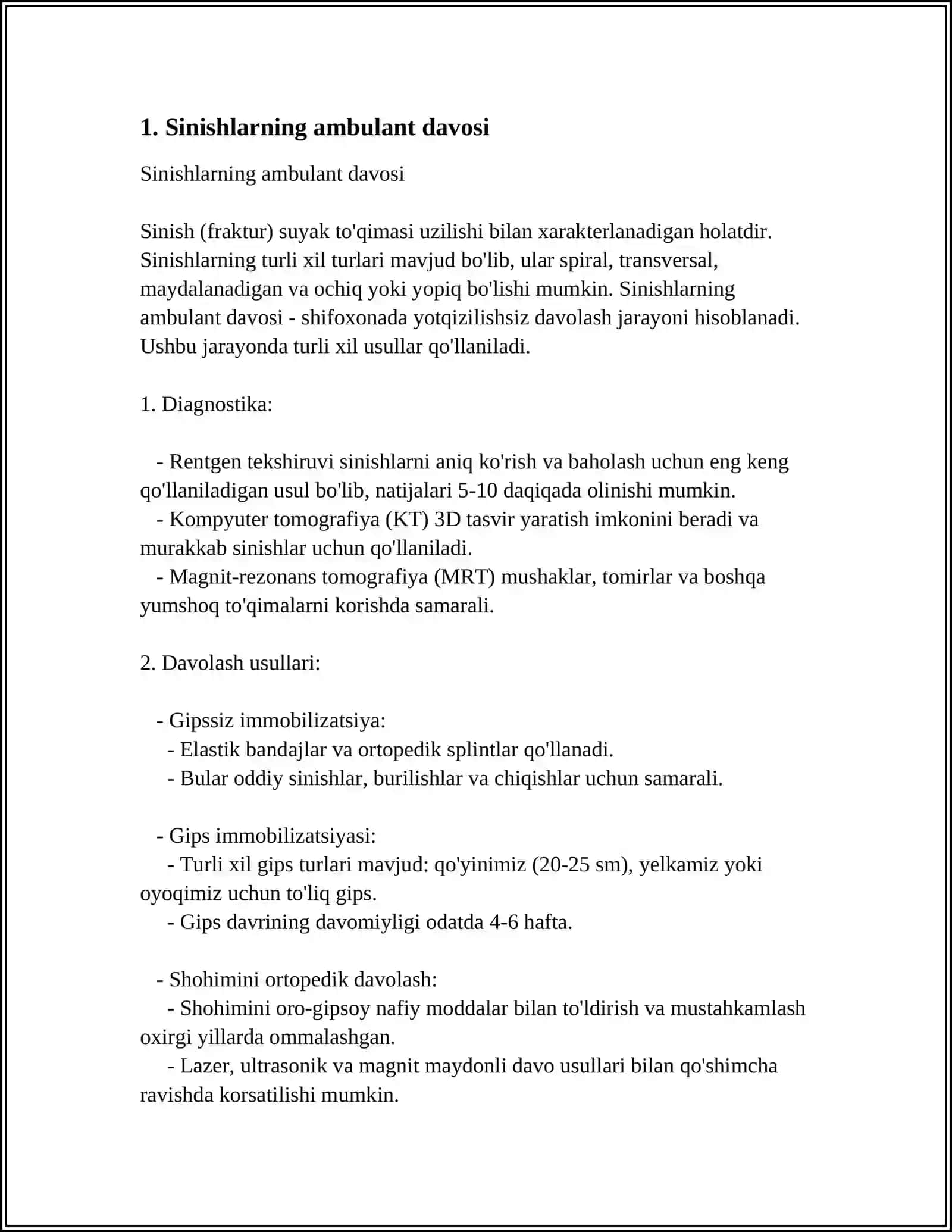TRAVMATOLOGIK VA ORTOPEDIK BEMORLARNI AMBULATOR SHAROITDA DAVOLASH 3
