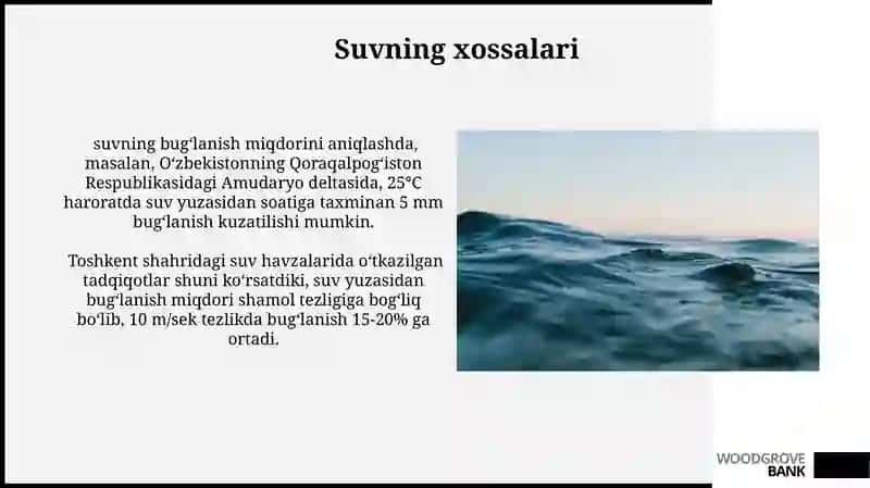 Suv yuzasiga hosil boʻladigan bugʻlanishni aniqlash 3