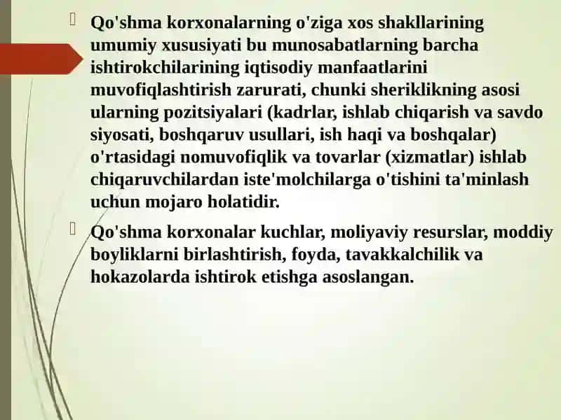 Qo’shmakorxonalar va ularning iqtisodiy roli 3