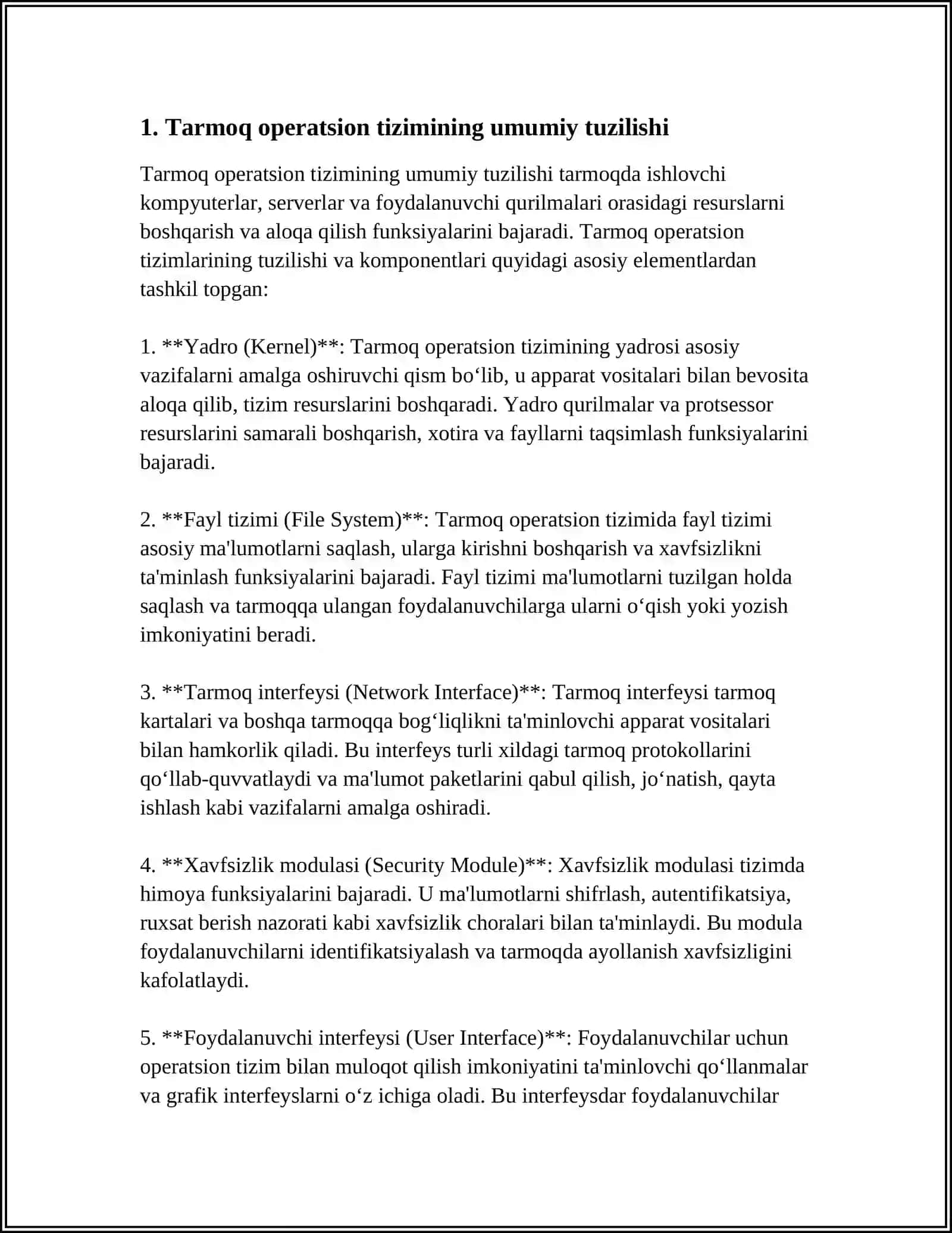 Tarmoq Operatsion Tizim Tuzilishi 3
