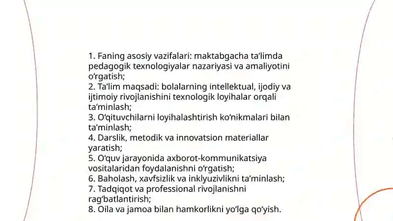 Maktabgacha ta'limni o'qitishda texnologiyalar va loyihalashtirish fanining vazifalari 3