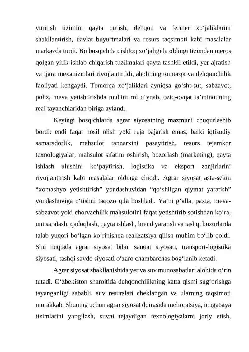 Oʻzbekistonda agrar siyosatning maqsadlari va vositalari 3