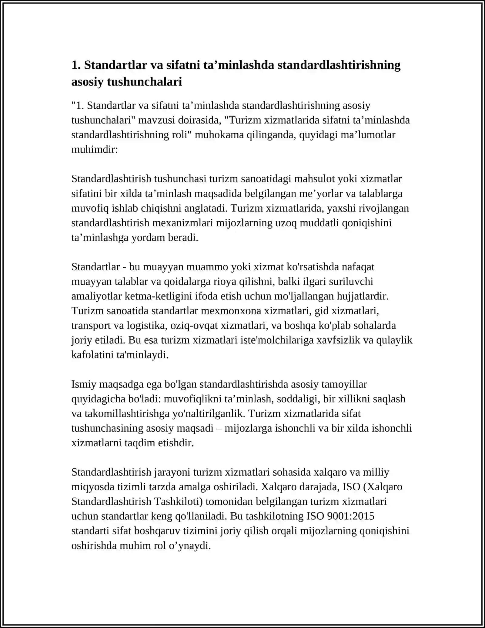 TURIZM XIZMATLARIDA SIFATNI TAʼMINLASHDA STANDARDLASHTIRISHNING ROLI 3