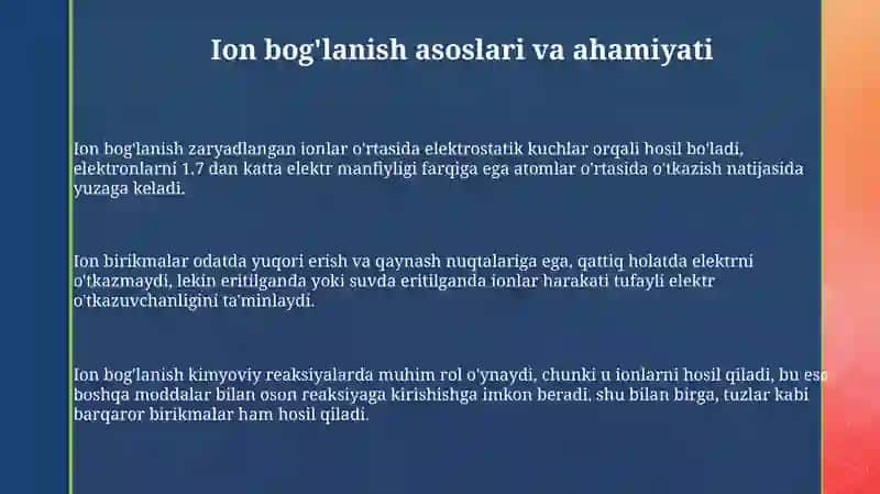 Ion bog'lanishning asoslari va ahamiyati 3
