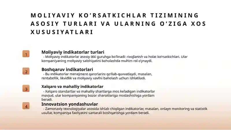 Moliyaviy ko’rsatkichlar tizimi 3