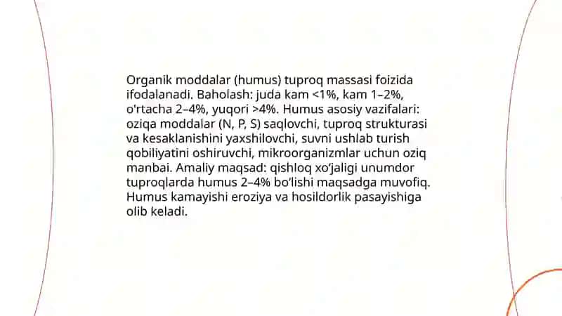Tuproq unumdorligini tavsiflovchi asosiy korsatkichlar 3