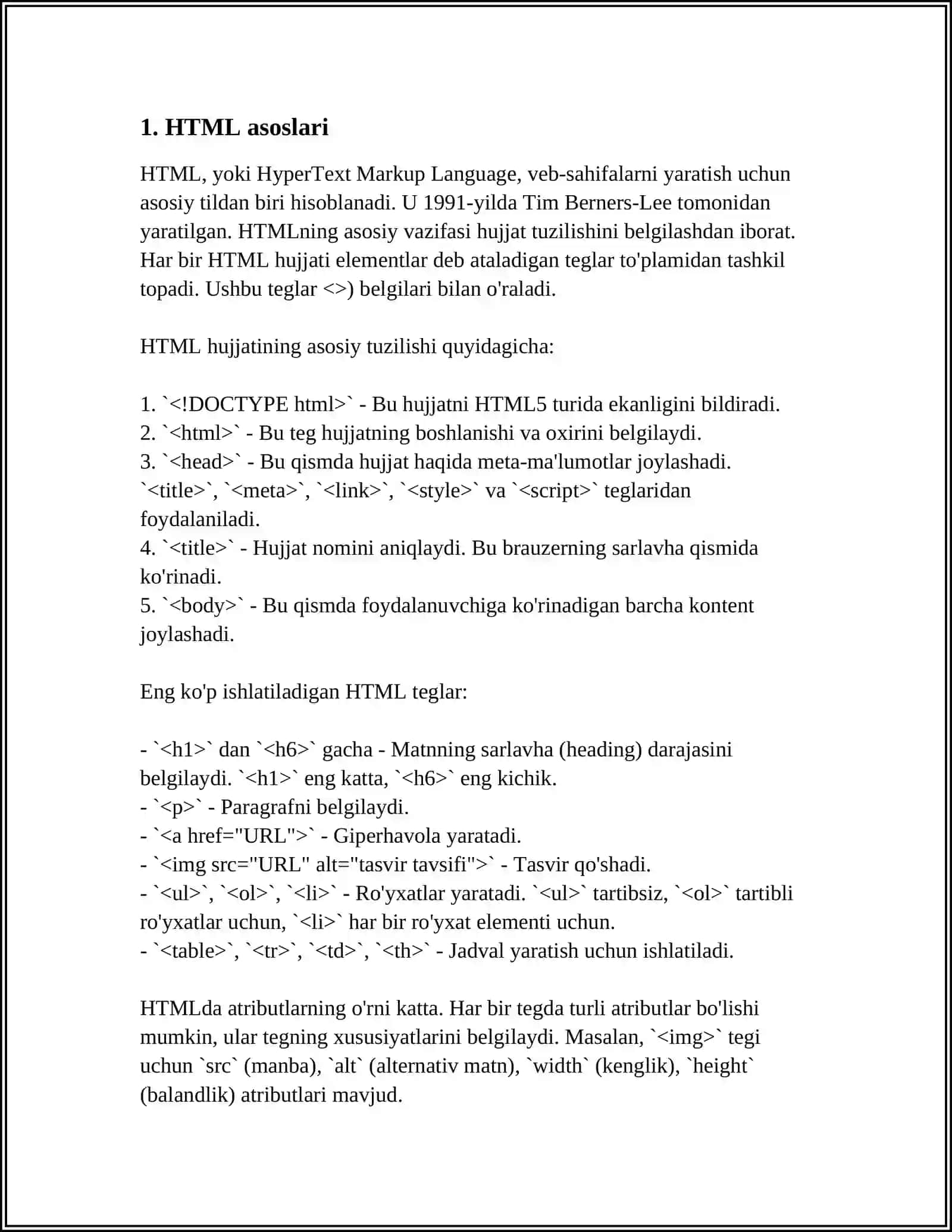 WEB SAHIFA YARATISH HTML FAYLLAR YARATISH TARMOQ ORQALI AXBOROTLAR ALMASHISH 3