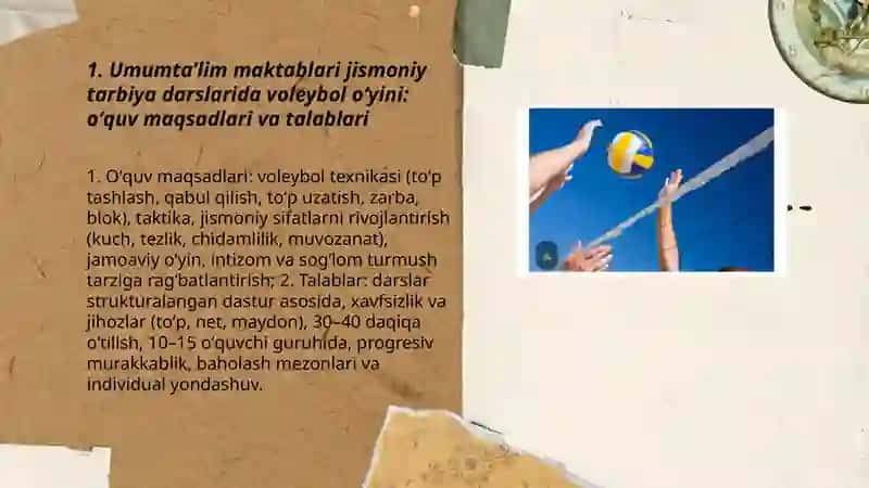 Umumtaʼlim maktablari jismoniy tarbiya darslarida valeybol oʻyini 3