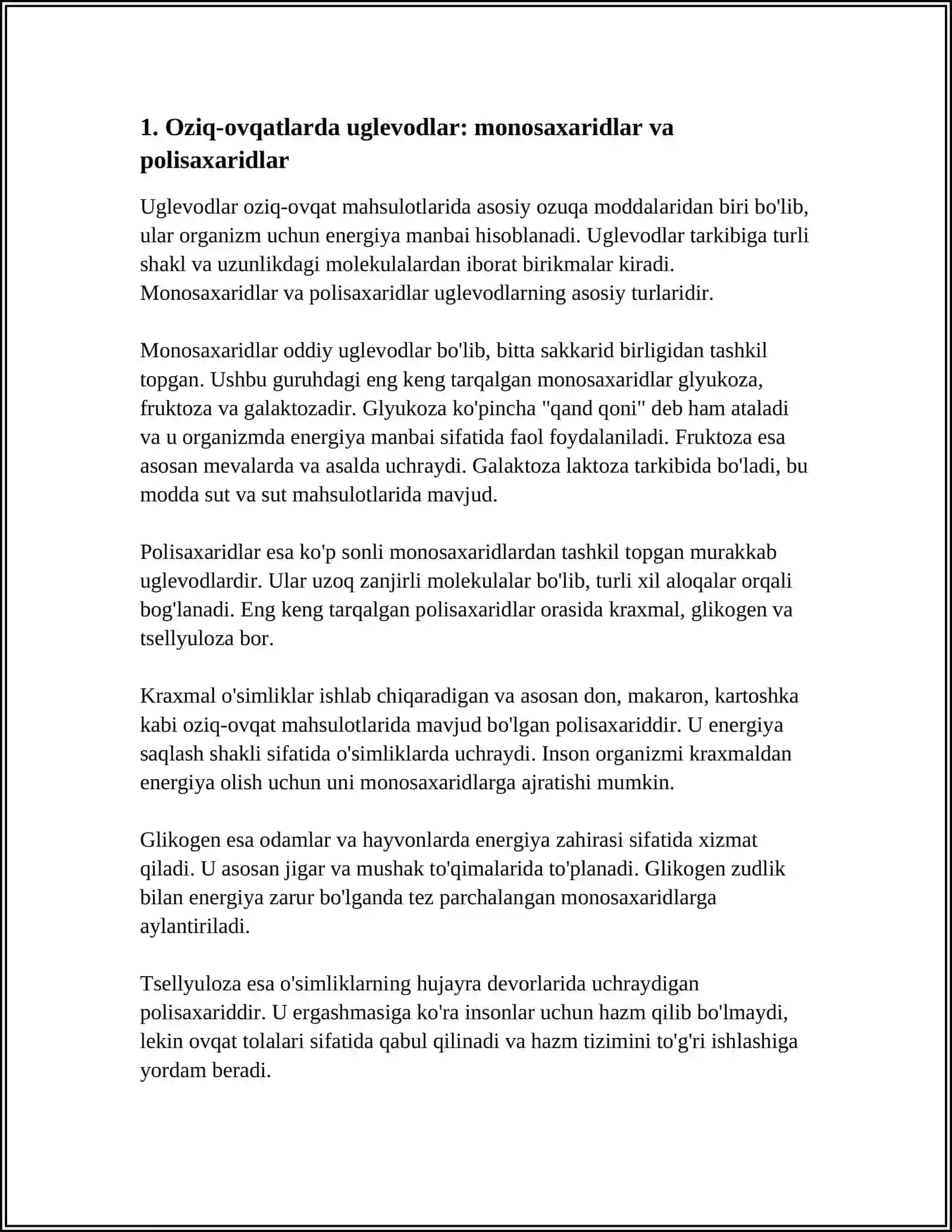 Oziq-ovqatlarda uglevodlar: monosaxaridlar va polisaxaridlar 3