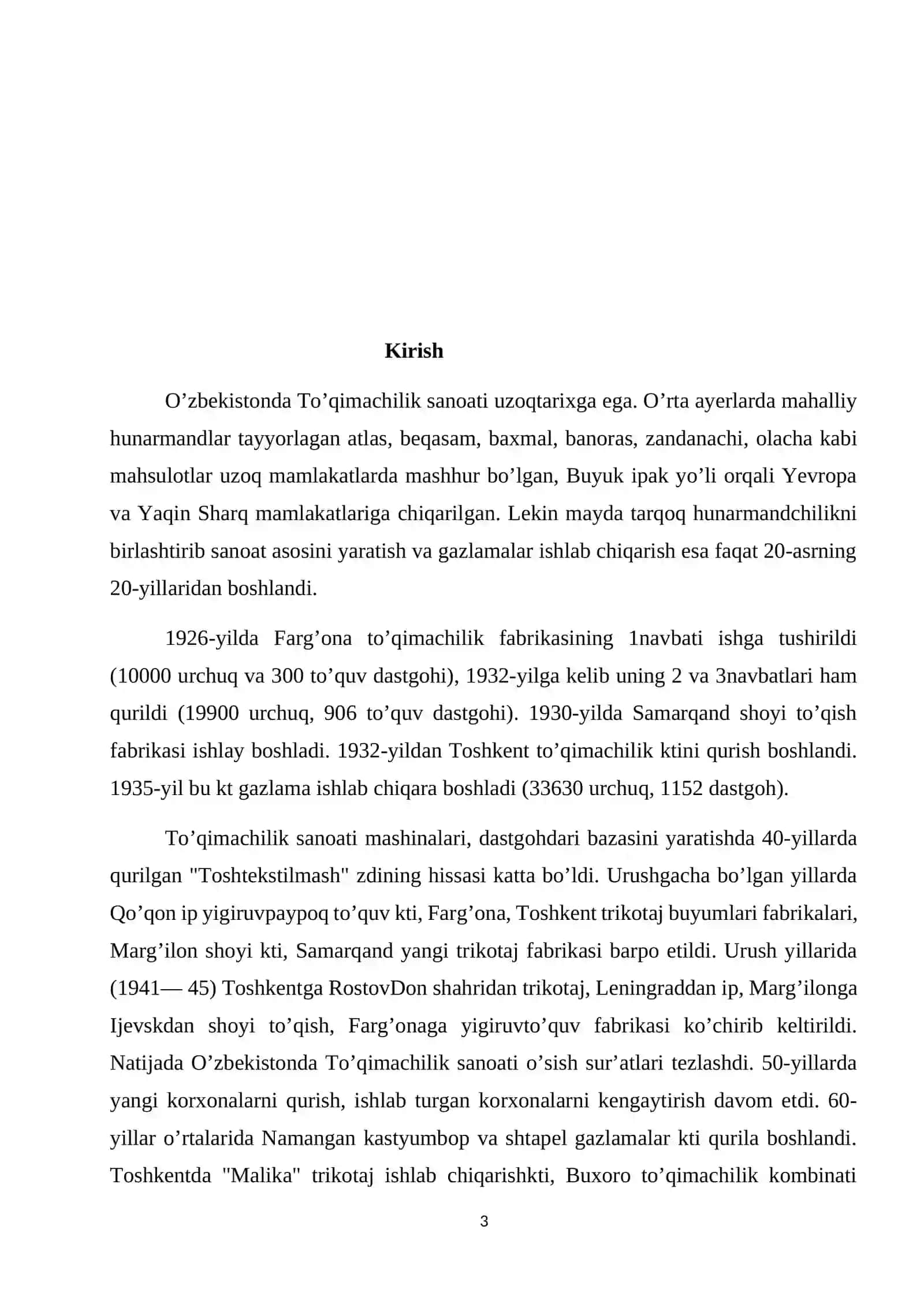 Namangan viloyati Pop tumanida mitkal assortimentdagi to‘qima ishlab chiqarish korxonasini loyihalash 3