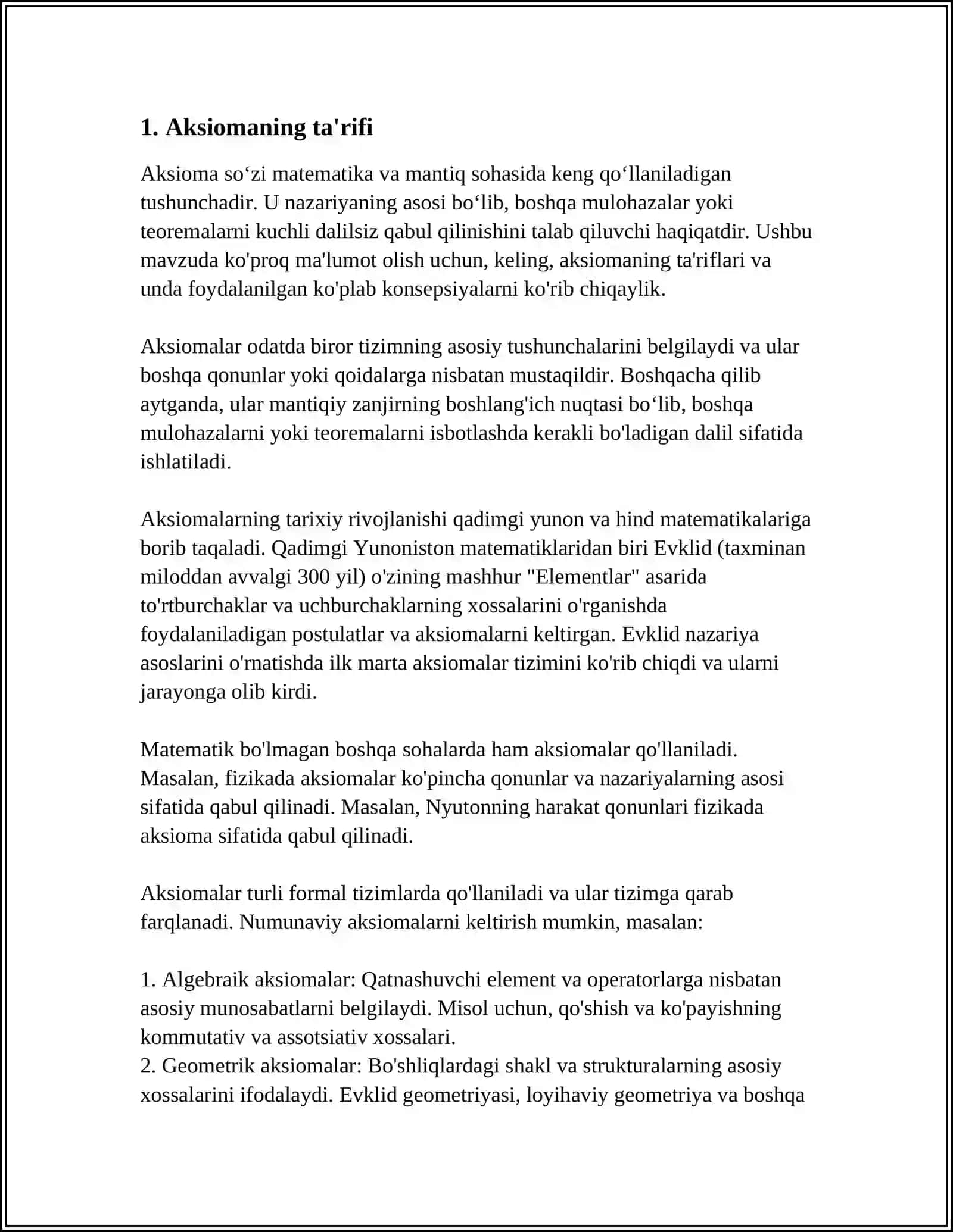 YEVKLID GEOMETRIYASIDA "AKSIOMA" VA "POSTULAT"TUSHUNCHALARI 3